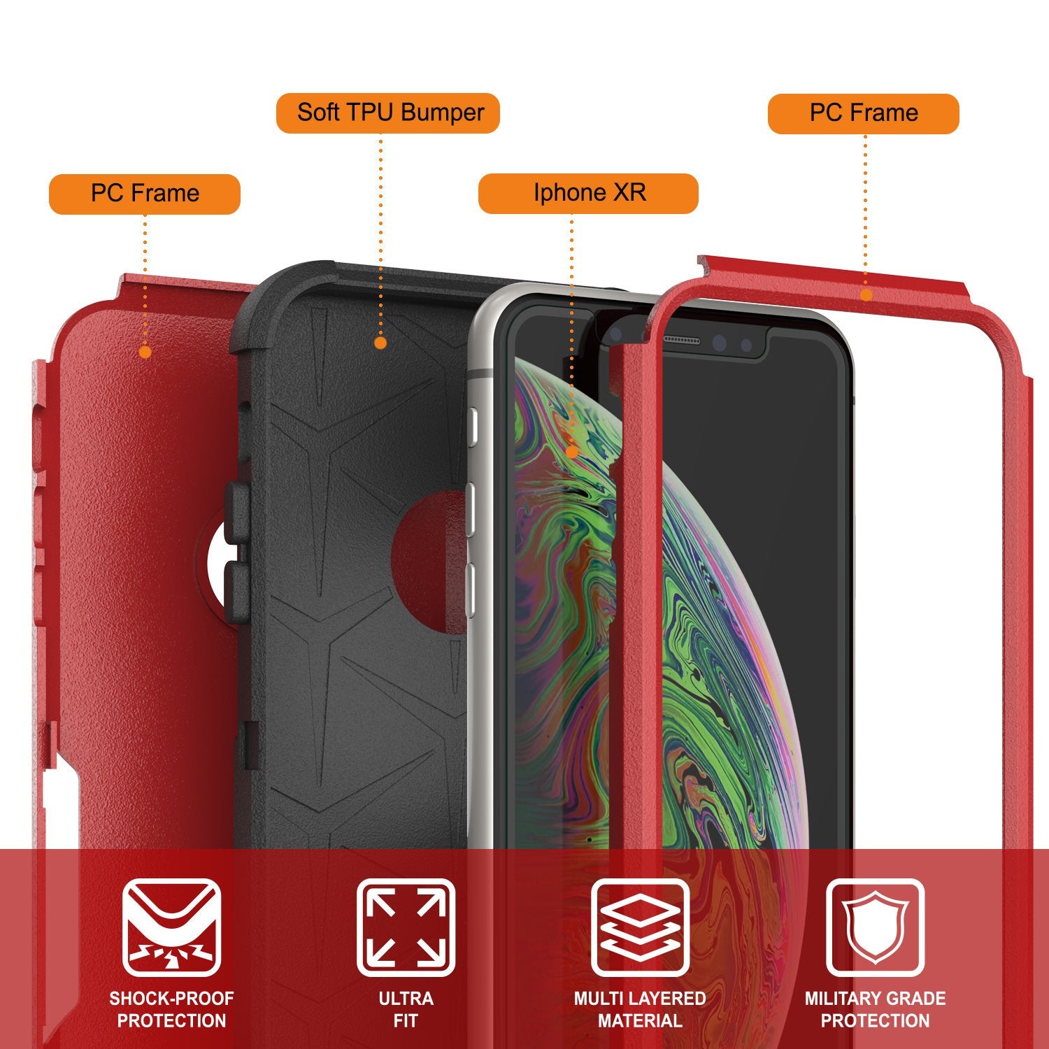 Punkcase for iPhone XR Belt Clip Multilayer Holster Case [Patron Series] [Red-Black]