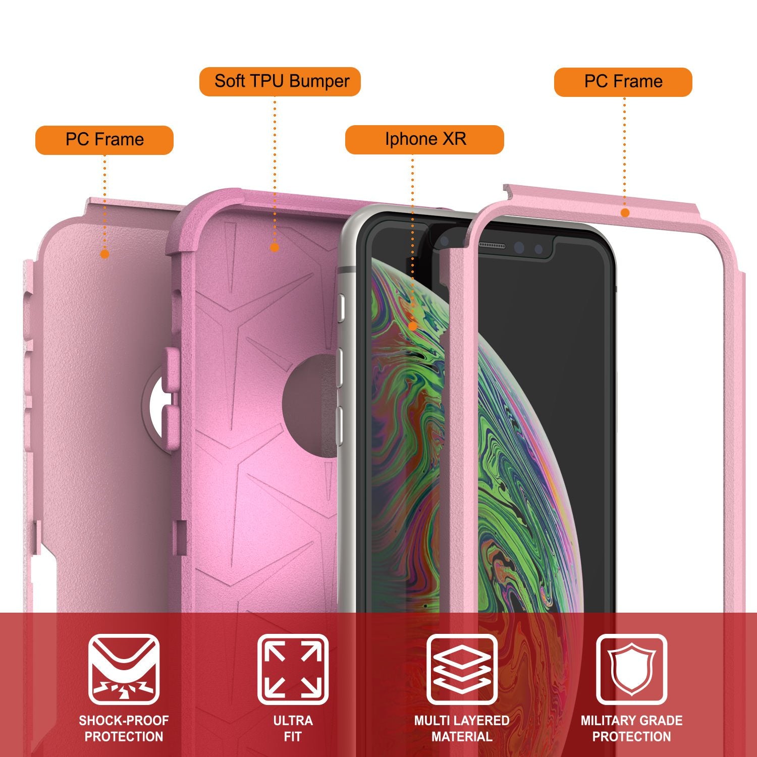 Punkcase for iPhone XR Belt Clip Multilayer Holster Case [Patron Series] [Pink]