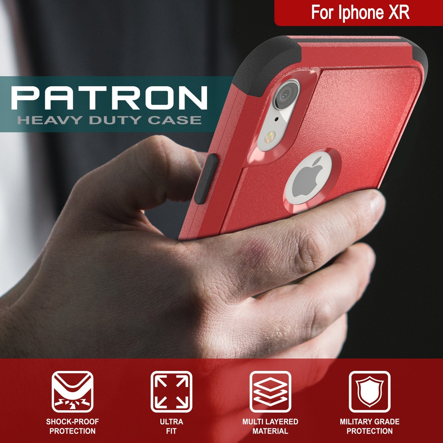 Punkcase for iPhone XR Belt Clip Multilayer Holster Case [Patron Series] [Red-Black]