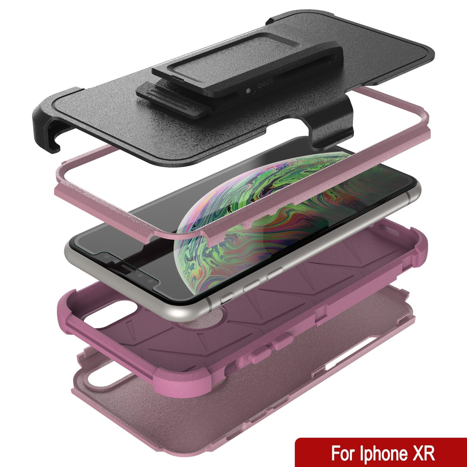 Punkcase for iPhone XR Belt Clip Multilayer Holster Case [Patron Series] [Pink]