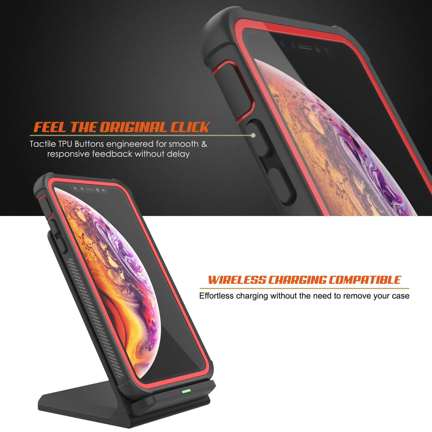 PunkCase iPhone XR Case, [Spartan Series] Clear Rugged Heavy Duty Cover W/Built in Screen Protector [Red]