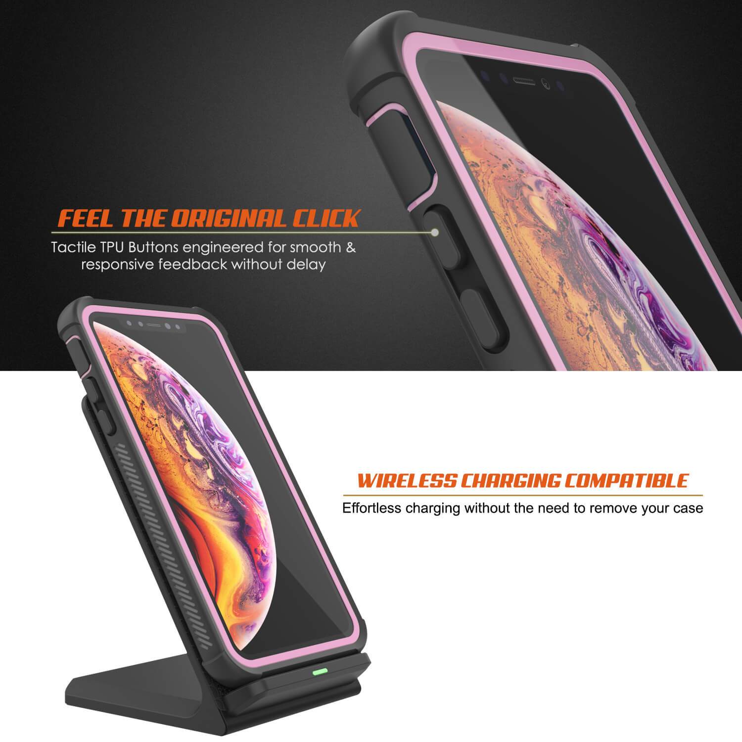 PunkCase iPhone XR Case, [Spartan Series] Clear Rugged Heavy Duty Cover W/Built in Screen Protector [Pink]