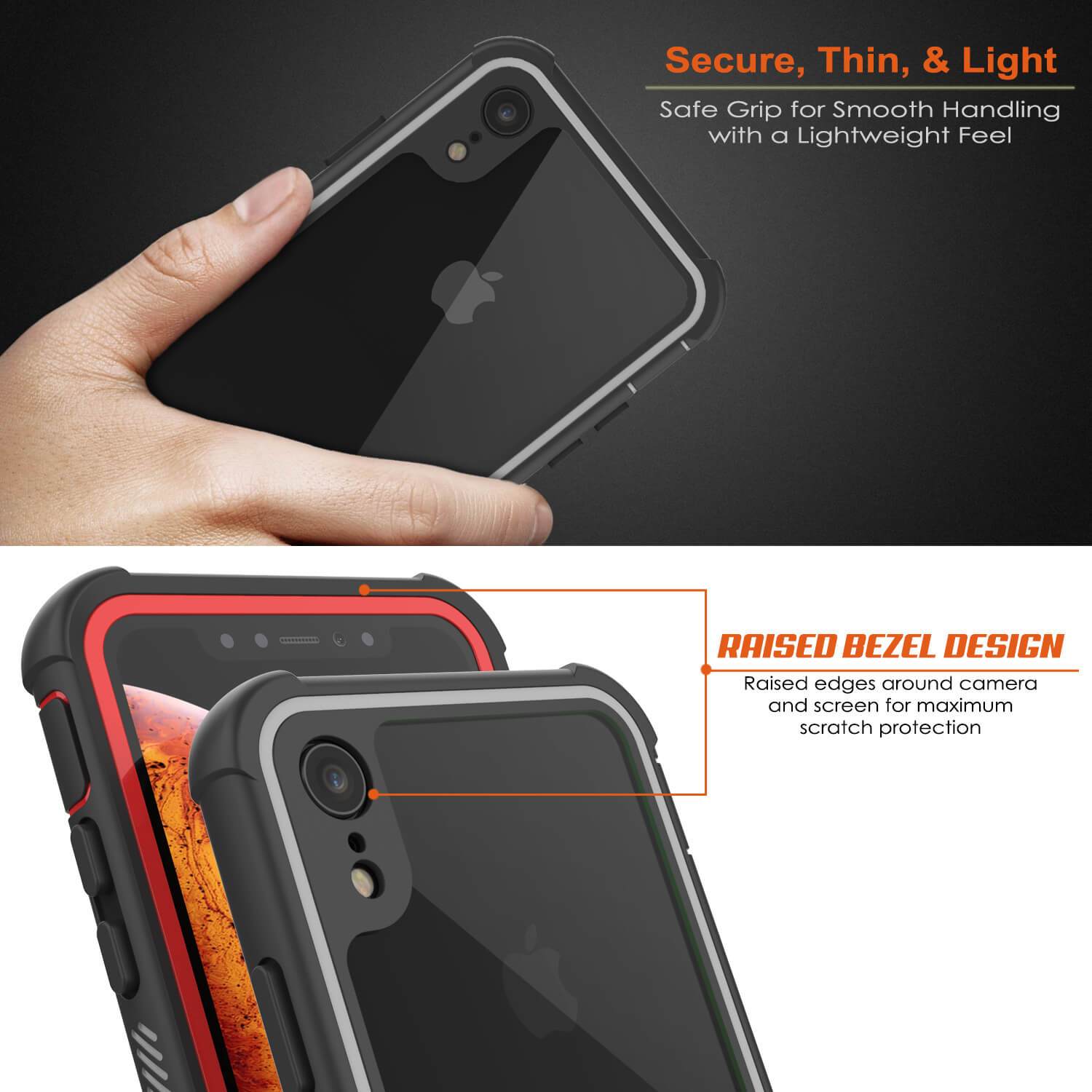 PunkCase iPhone XR Case, [Spartan Series] Clear Rugged Heavy Duty Cover W/Built in Screen Protector [Red]