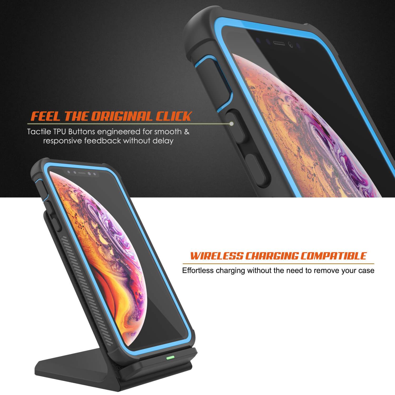 PunkCase iPhone XR Case, [Spartan Series] Clear Rugged Heavy Duty Cover W/Built in Screen Protector [Light-Blue]