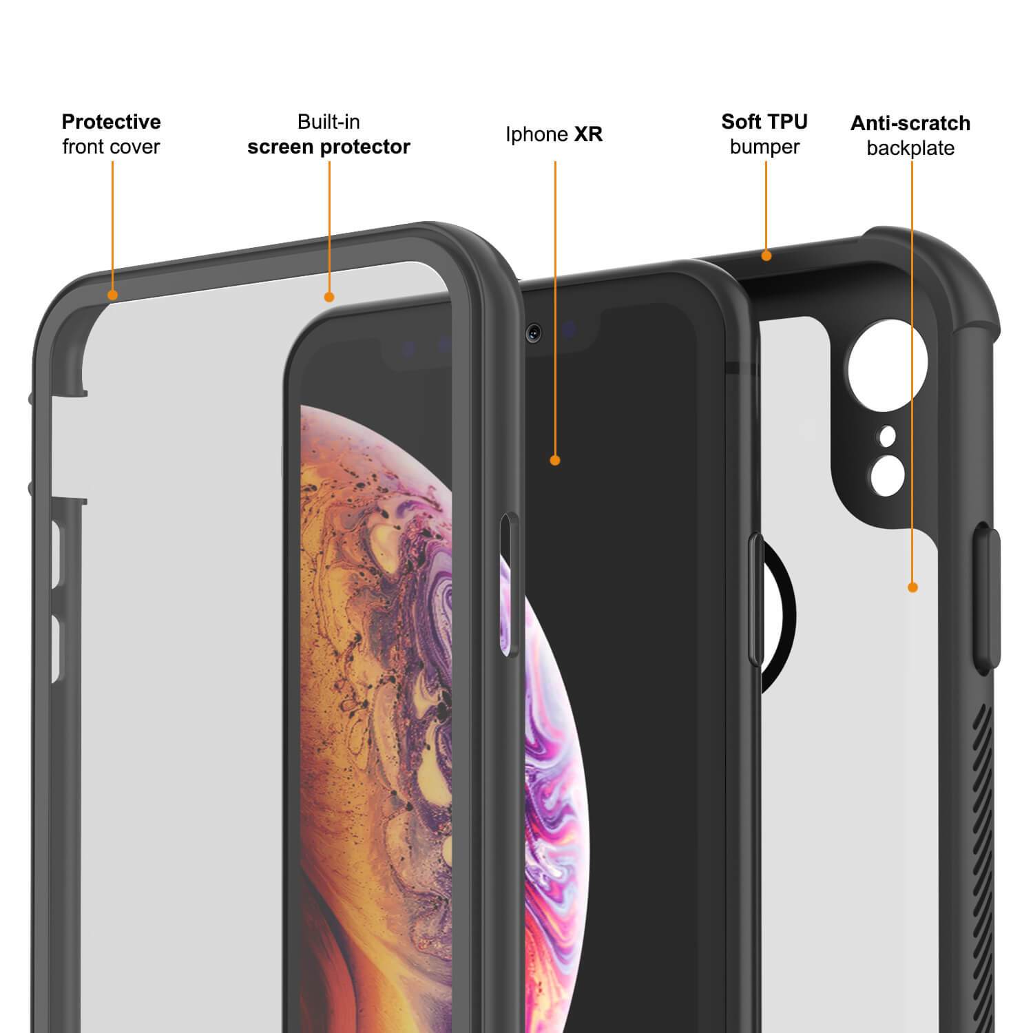 PunkCase iPhone XR Case, [Spartan Series] Clear Rugged Heavy Duty Cover W/Built in Screen Protector [Black]