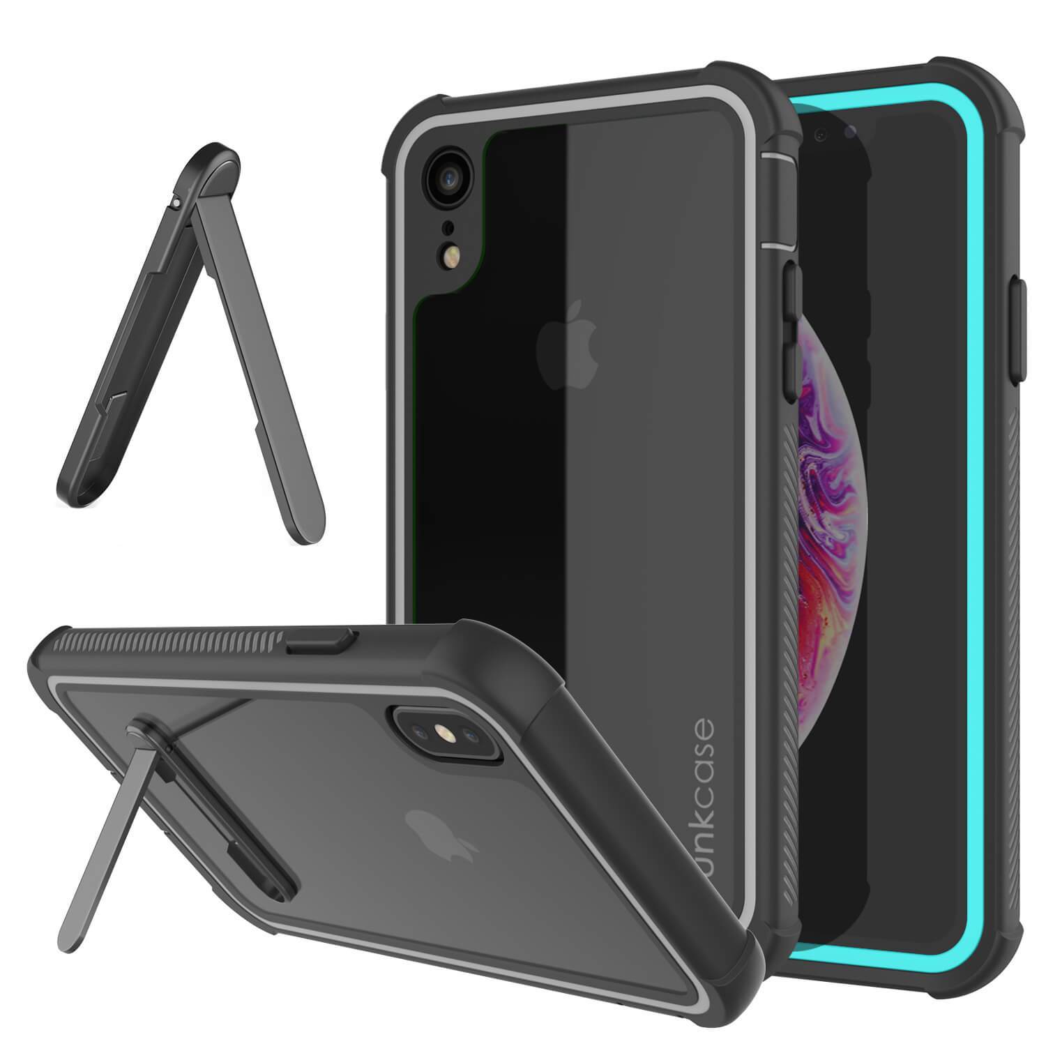 PunkCase iPhone XR Case, [Spartan Series] Clear Rugged Heavy Duty Cover W/Built in Screen Protector [Teal]