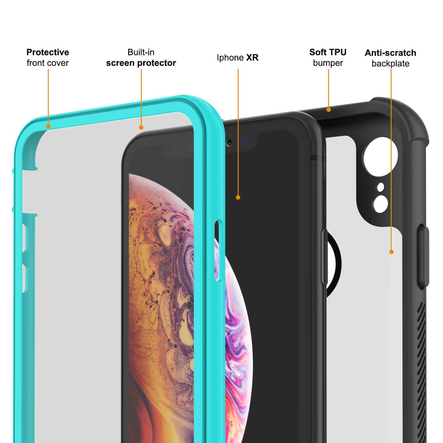 PunkCase iPhone XR Case, [Spartan Series] Clear Rugged Heavy Duty Cover W/Built in Screen Protector [Teal]