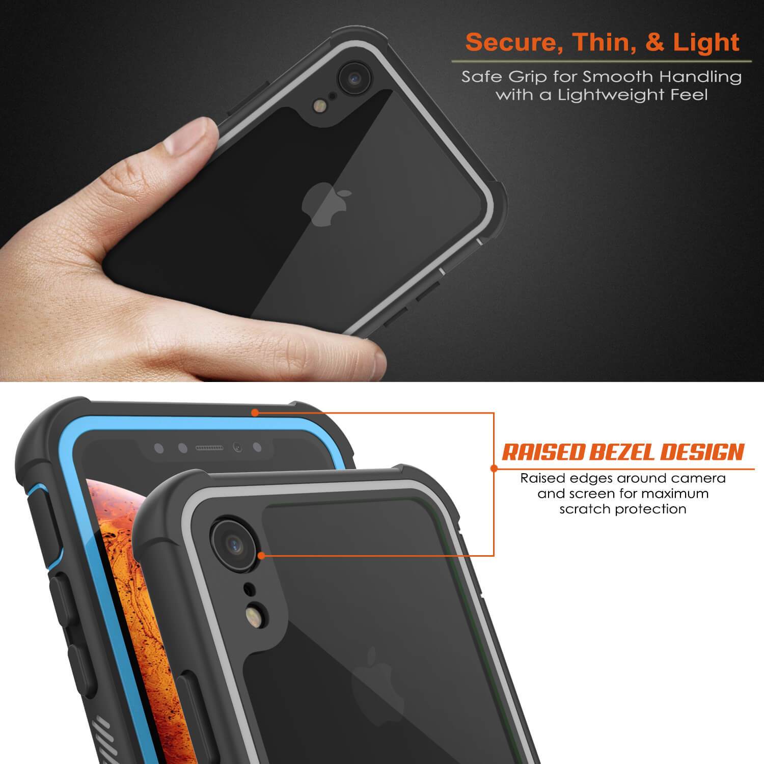 PunkCase iPhone XR Case, [Spartan Series] Clear Rugged Heavy Duty Cover W/Built in Screen Protector [Light-Blue]