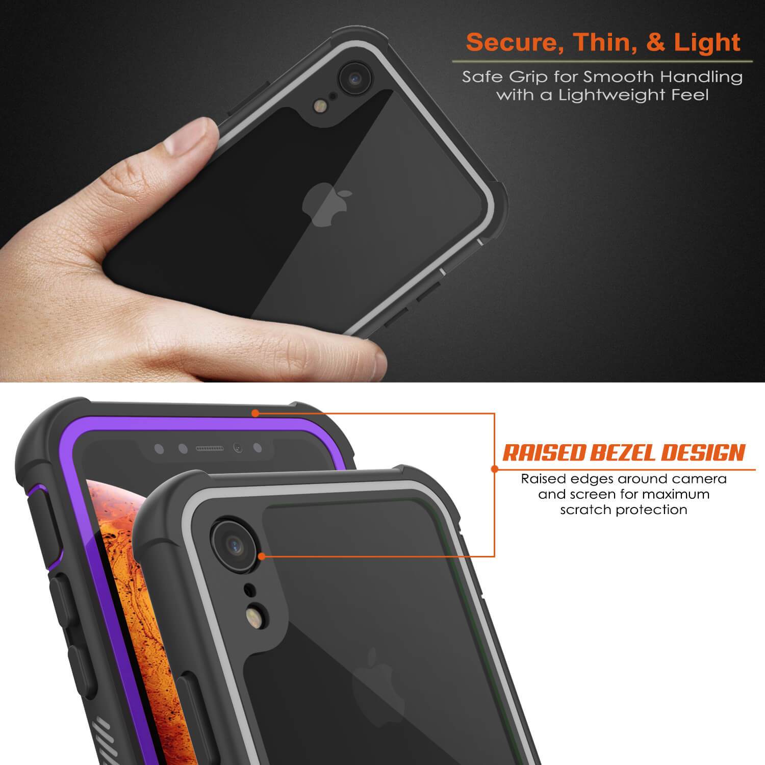 PunkCase iPhone XR Case, [Spartan Series] Clear Rugged Heavy Duty Cover W/Built in Screen Protector [Purple]