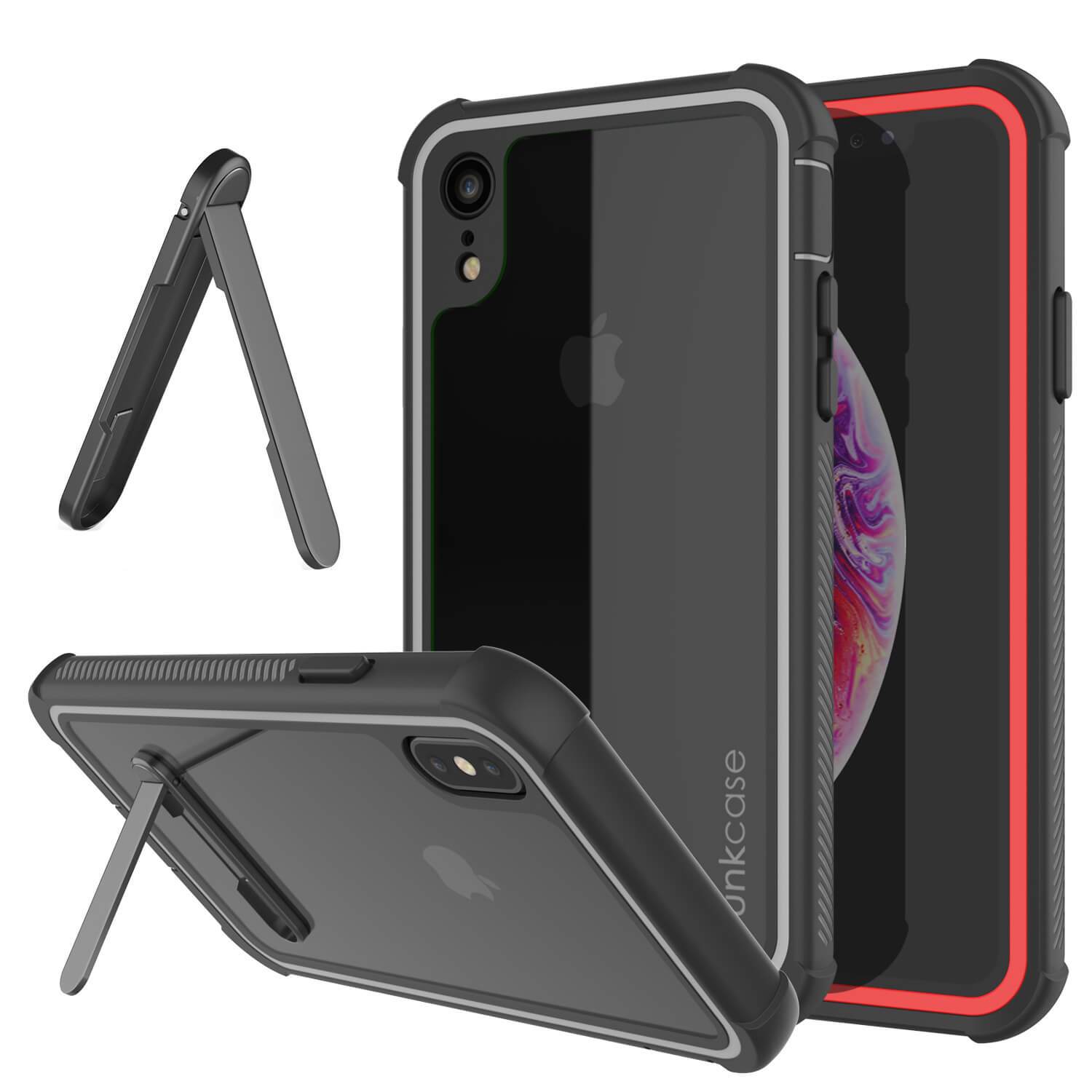 PunkCase iPhone XR Case, [Spartan Series] Clear Rugged Heavy Duty Cover W/Built in Screen Protector [Red]