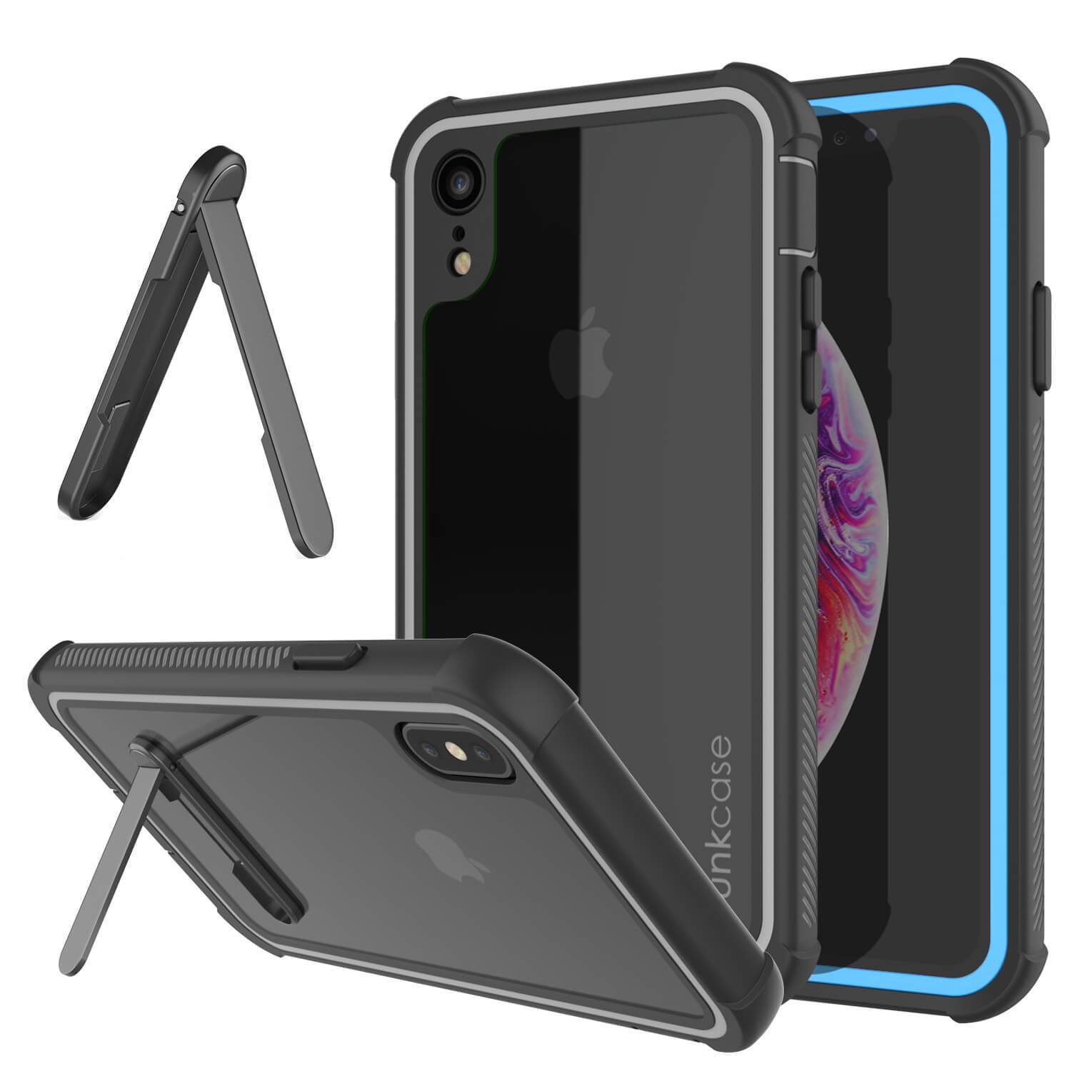 PunkCase iPhone XR Case, [Spartan Series] Clear Rugged Heavy Duty Cover W/Built in Screen Protector [Light-Blue]