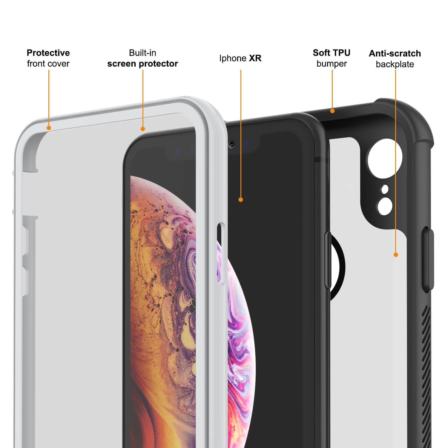 PunkCase iPhone XR Case, [Spartan Series] Clear Rugged Heavy Duty Cover W/Built in Screen Protector [White]