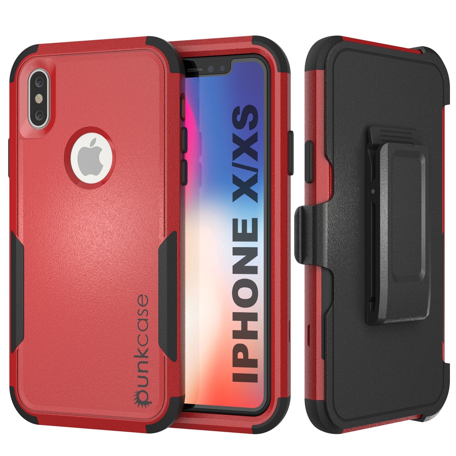 Punkcase for iPhone X Belt Clip Multilayer Holster Case [Patron Series] [Red-Black]