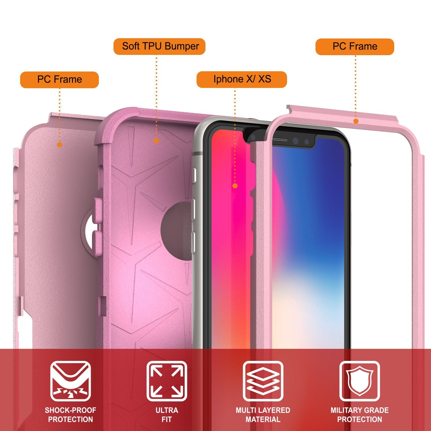 Punkcase for iPhone XS Belt Clip Multilayer Holster Case [Patron Series] [Pink]