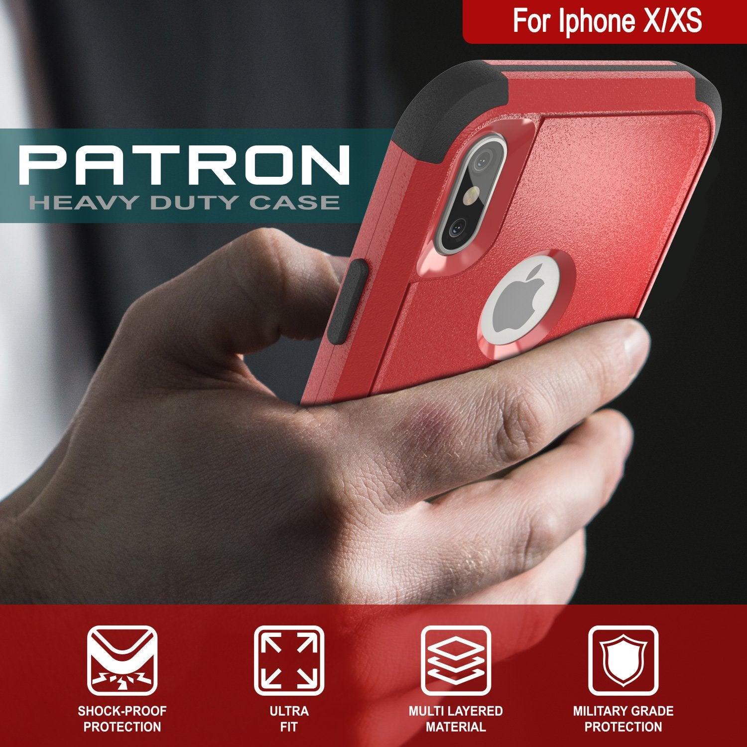 Punkcase for iPhone X Belt Clip Multilayer Holster Case [Patron Series] [Red-Black]