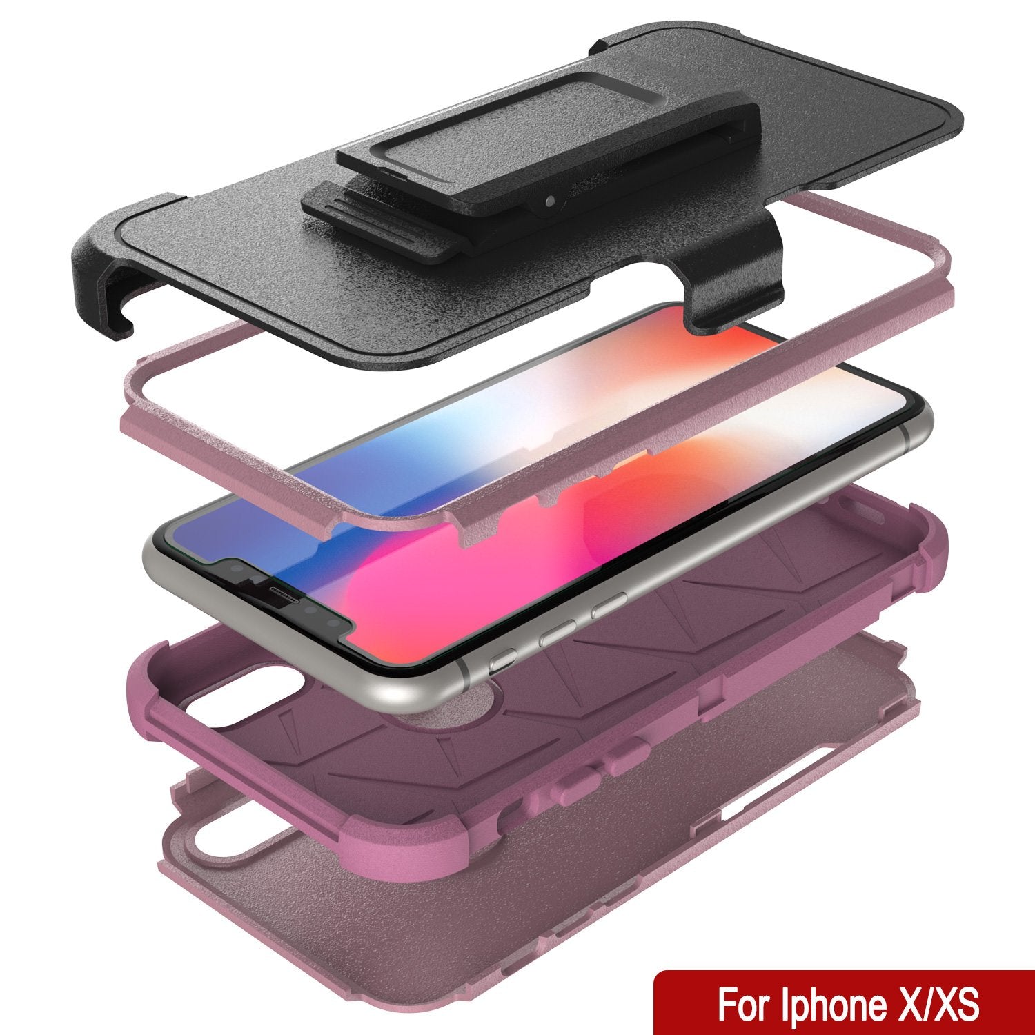 Punkcase for iPhone XS Belt Clip Multilayer Holster Case [Patron Series] [Pink]