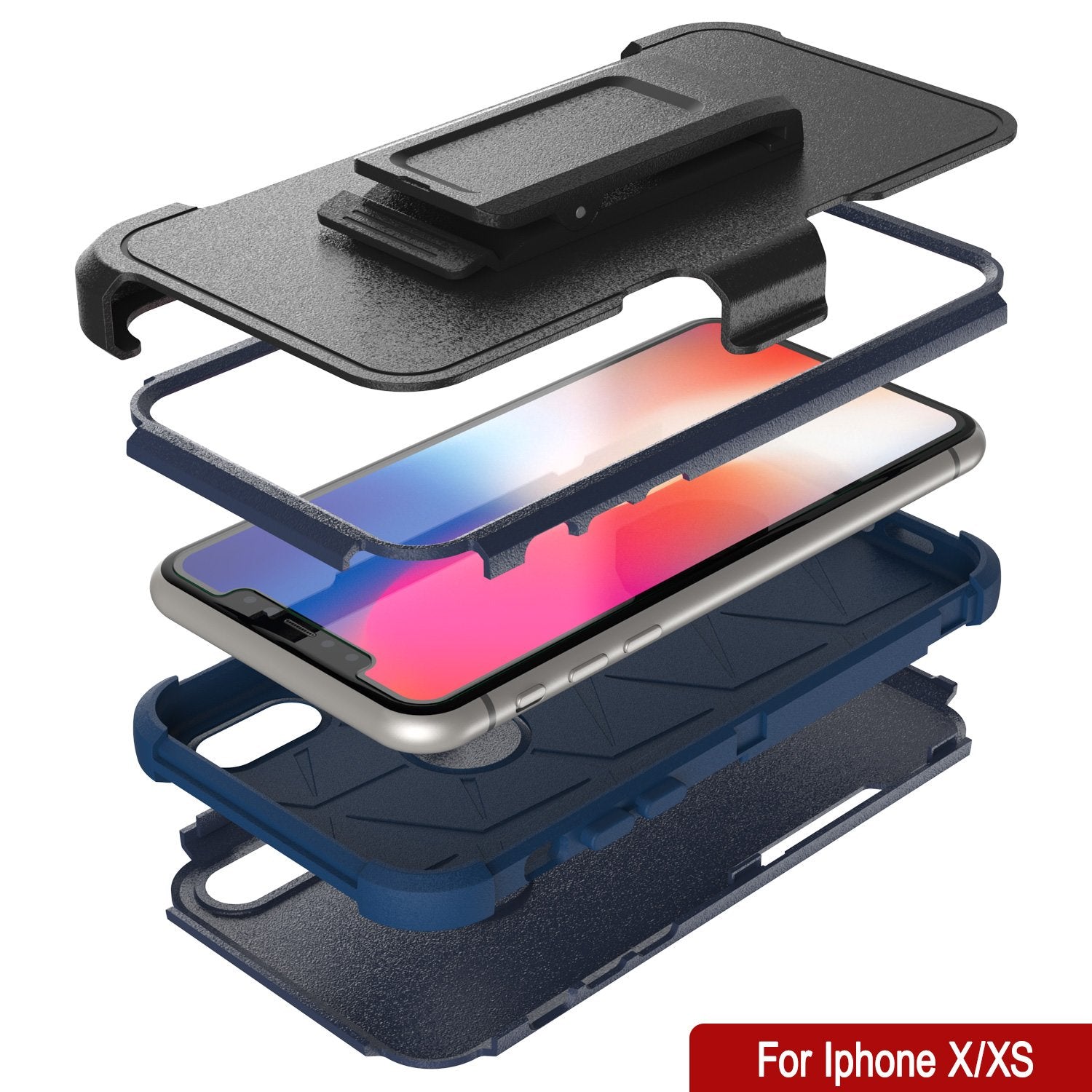 Punkcase for iPhone XS Belt Clip Multilayer Holster Case [Patron Series] [Navy]