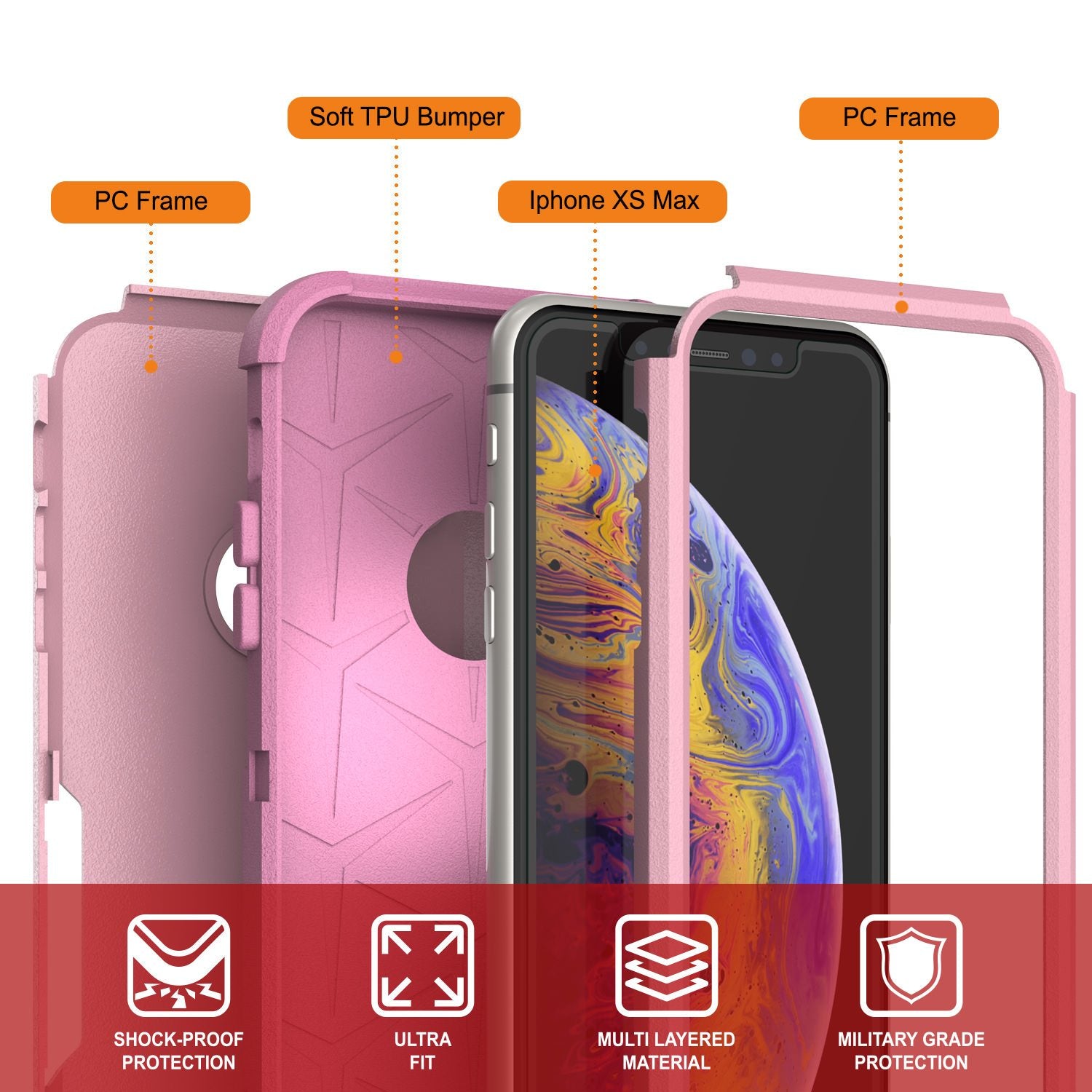 Punkcase for iPhone XS Max Belt Clip Multilayer Holster Case [Patron Series] [Pink]