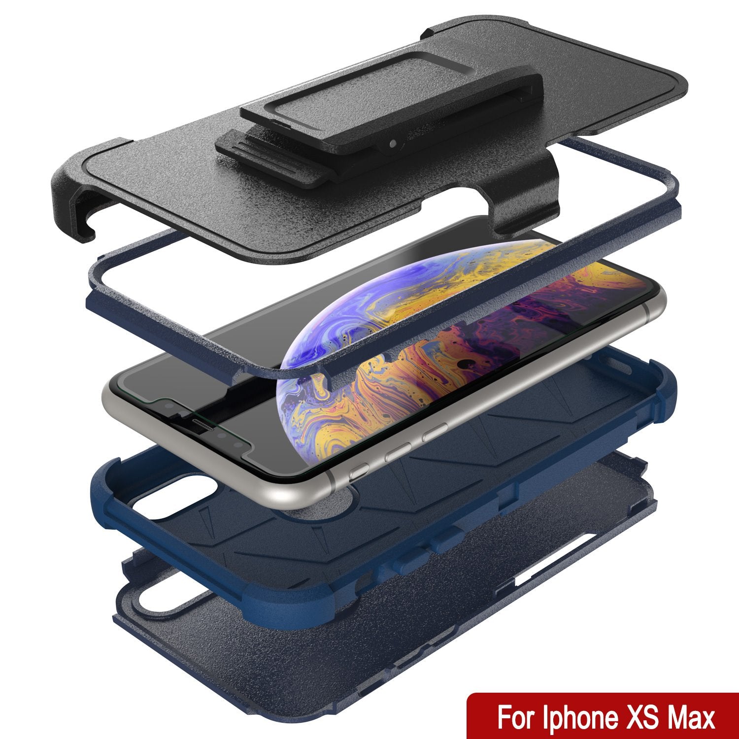 Punkcase for iPhone XS Max Belt Clip Multilayer Holster Case [Patron Series] [Navy]