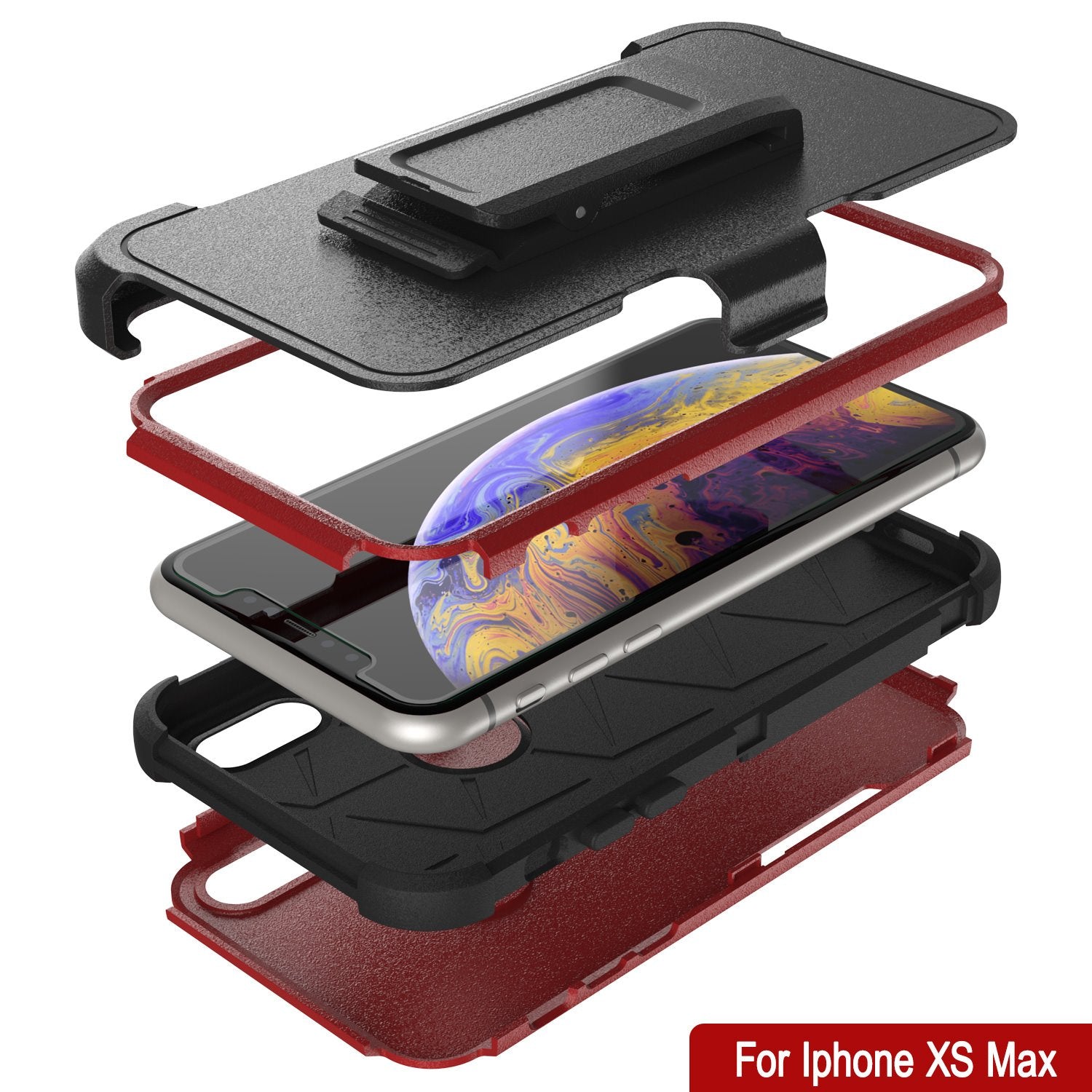 Punkcase for iPhone XS Max Belt Clip Multilayer Holster Case [Patron Series] [Red-Black]