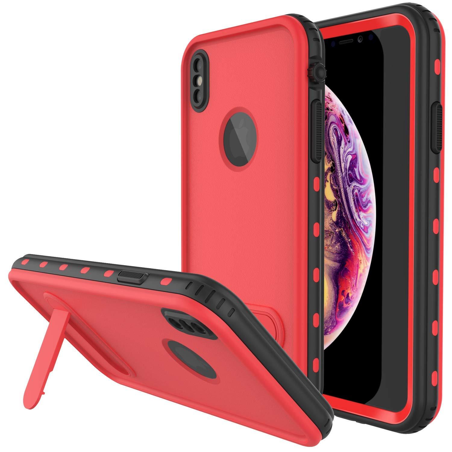 iPhone XS Max Waterproof Case, Punkcase [KickStud Series] Armor Cover [Red]