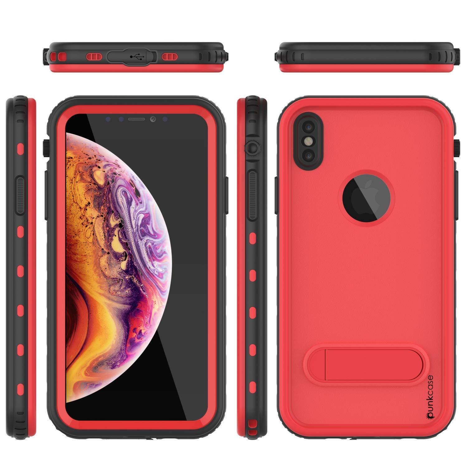 iPhone XS Waterproof Case, Punkcase [KickStud Series] Armor Cover [Red]