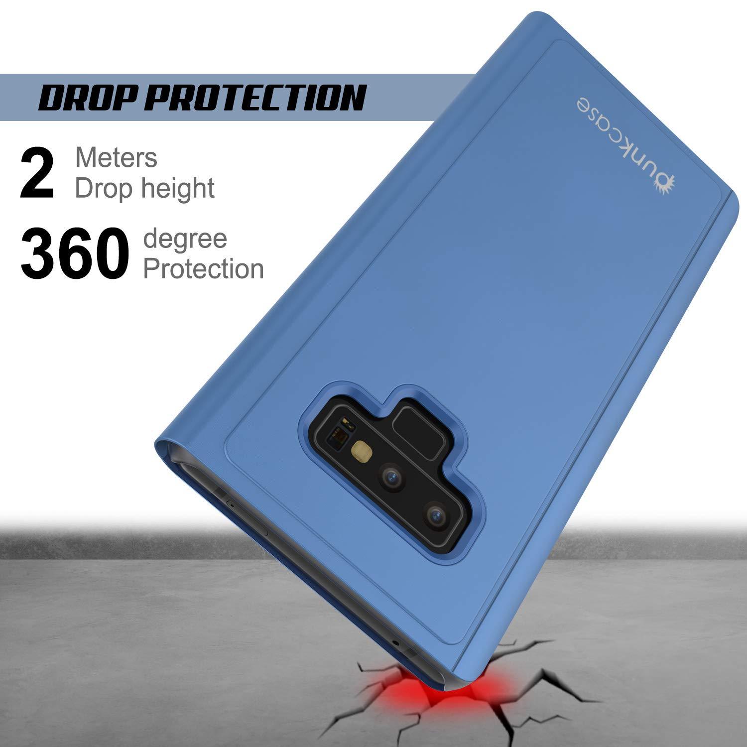 Punkcase Note 9 Reflector Case Protective Flip Cover [Blue]
