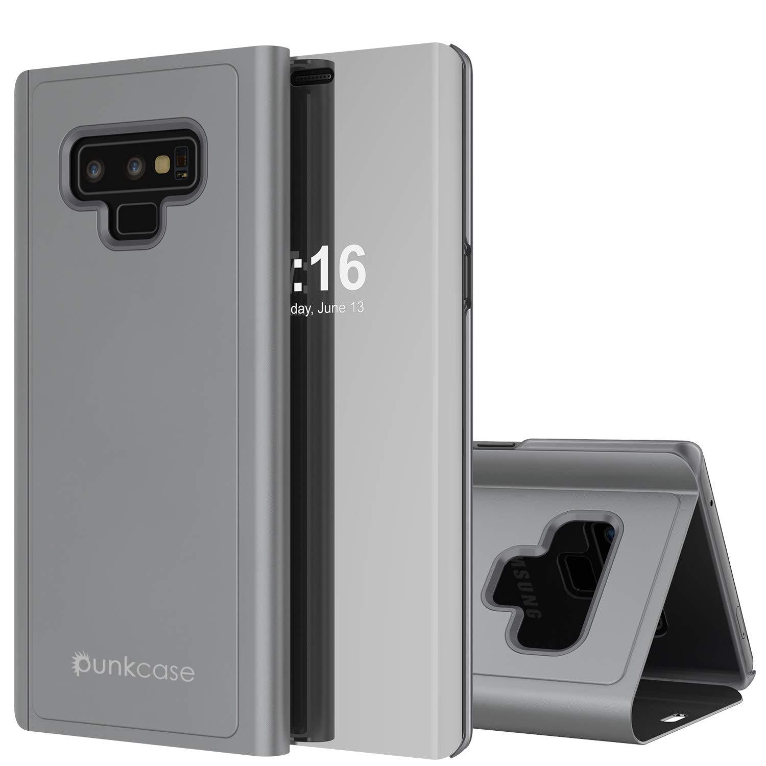 Punkcase Note 9 Reflector Case Protective Flip Cover [Silver]