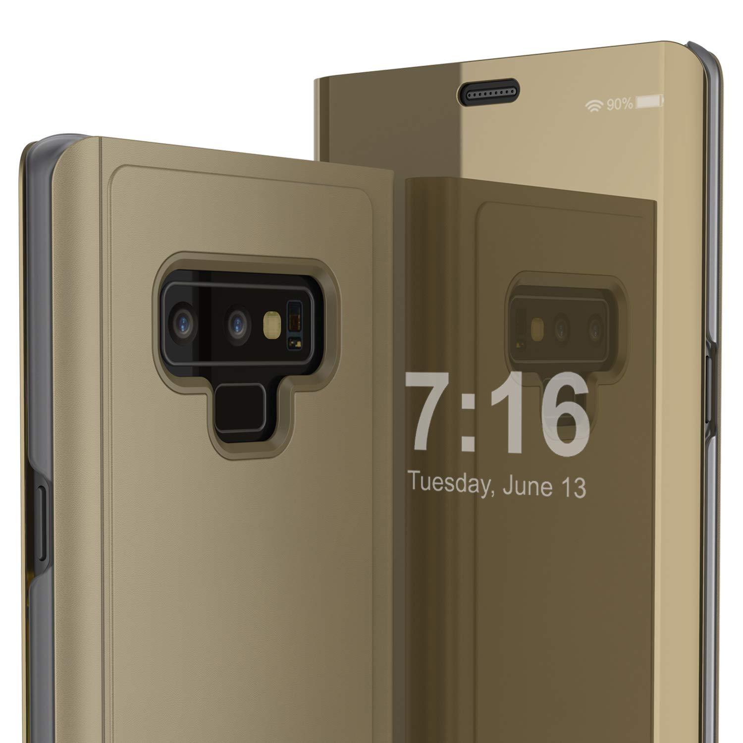 Punkcase Note 9 Reflector Case Protective Flip Cover [Gold]