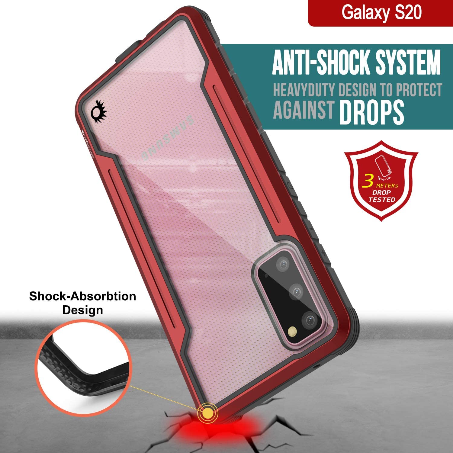 Punkcase S20 ravenger Case Protective Military Grade Multilayer Cover [Red]