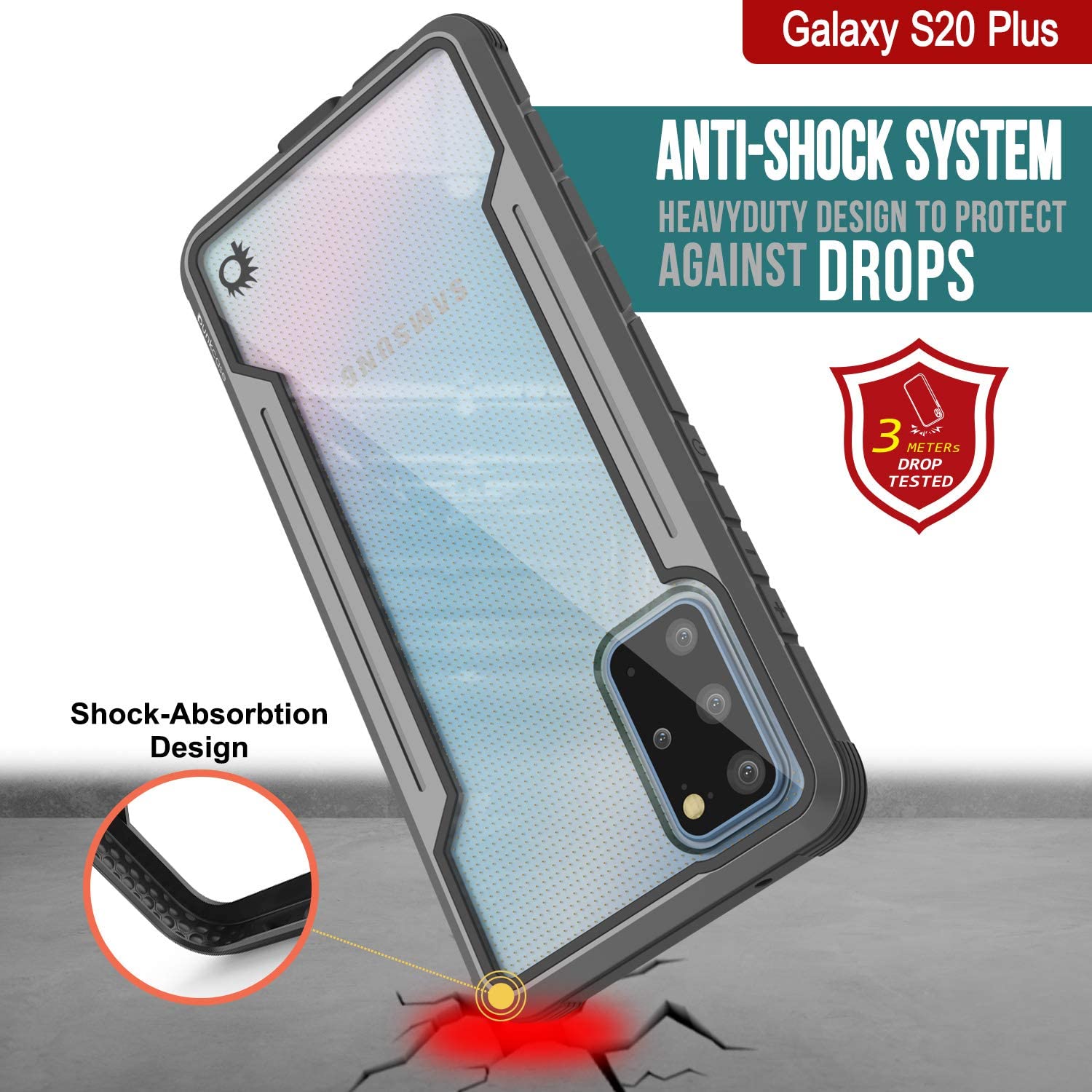 Punkcase S20+ Plus ravenger Case Protective Military Grade Multilayer Cover [Grey-Black]