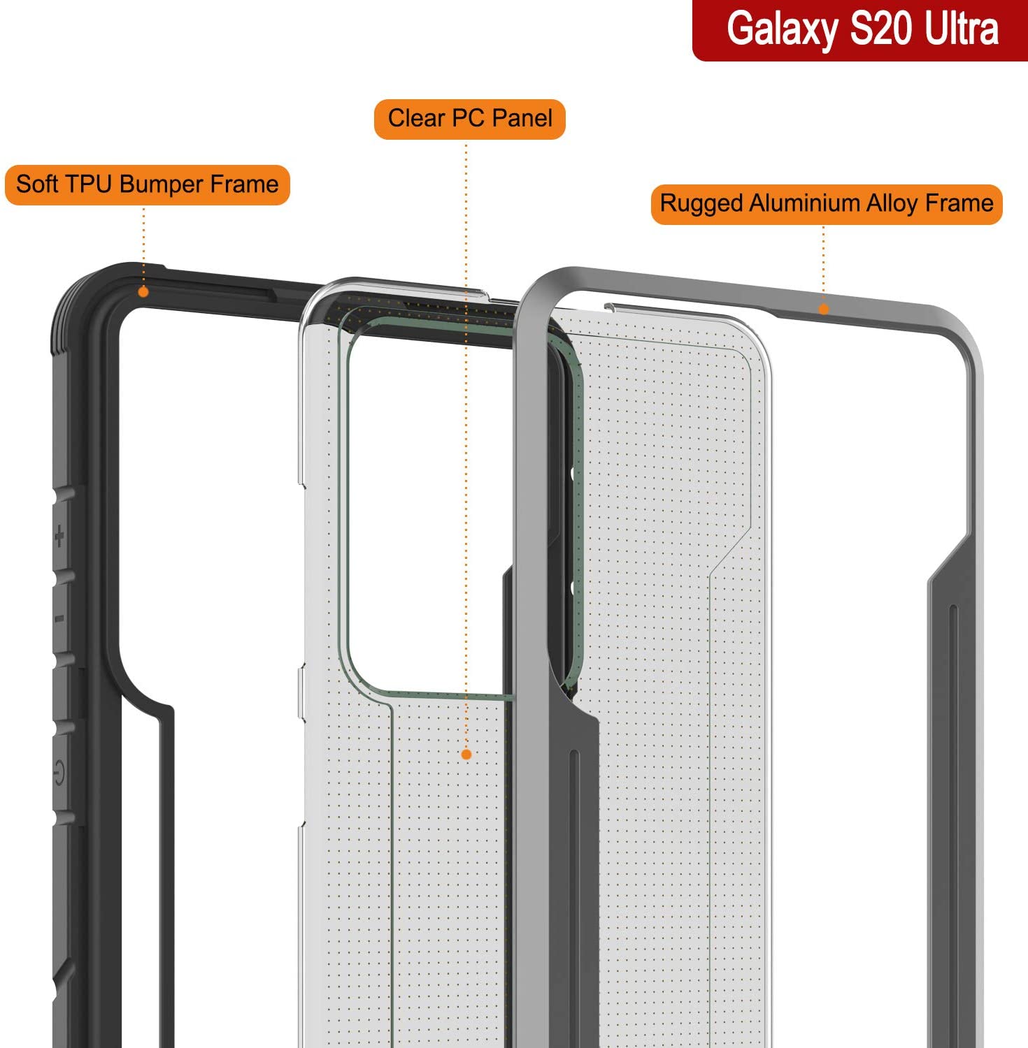 Punkcase S20 Ultra ravenger Case Protective Military Grade Multilayer Cover [Grey-Black]