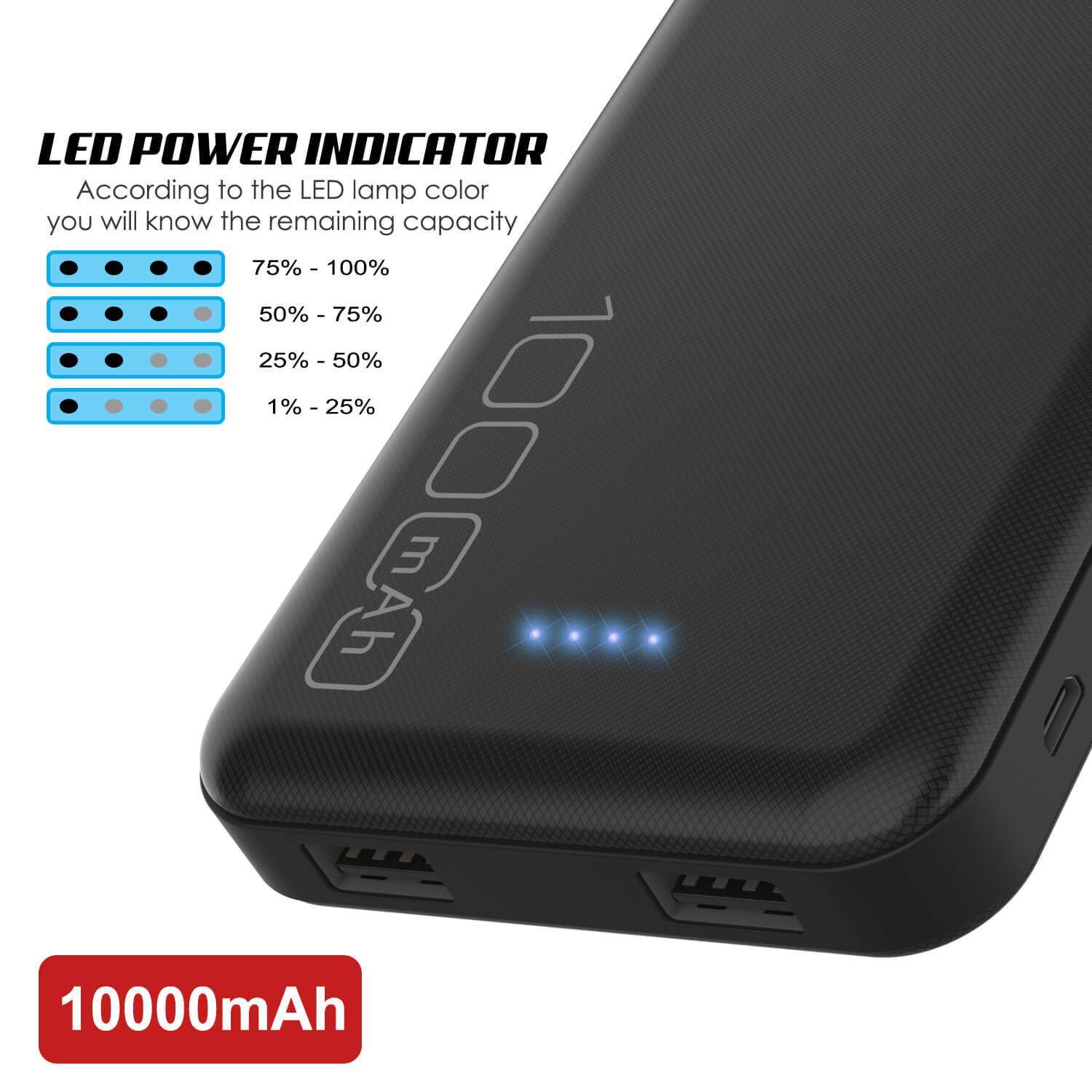 PunkCase PowerBank 10000mah Battery Pack for iPhone 13/12/122. iPad, Samsung Galaxy S22/ S21/ S20/ S10/ S9 and Many More [Black]