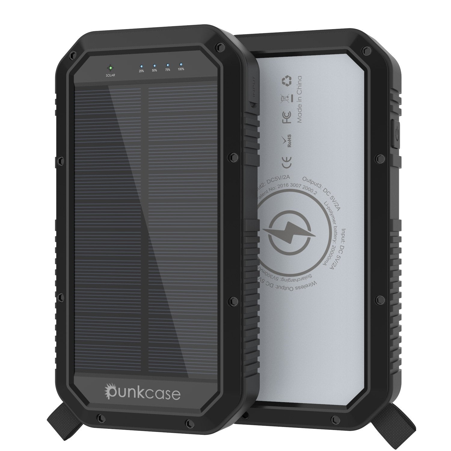 PunkCase Solar Wireless PowerBank 20000 mAh Battery Pack for iPhone 15/14/13/12/11/X & Wireless, iPad, Samsung Galaxy S24/23/22/21/10/9 and Many More [Black]