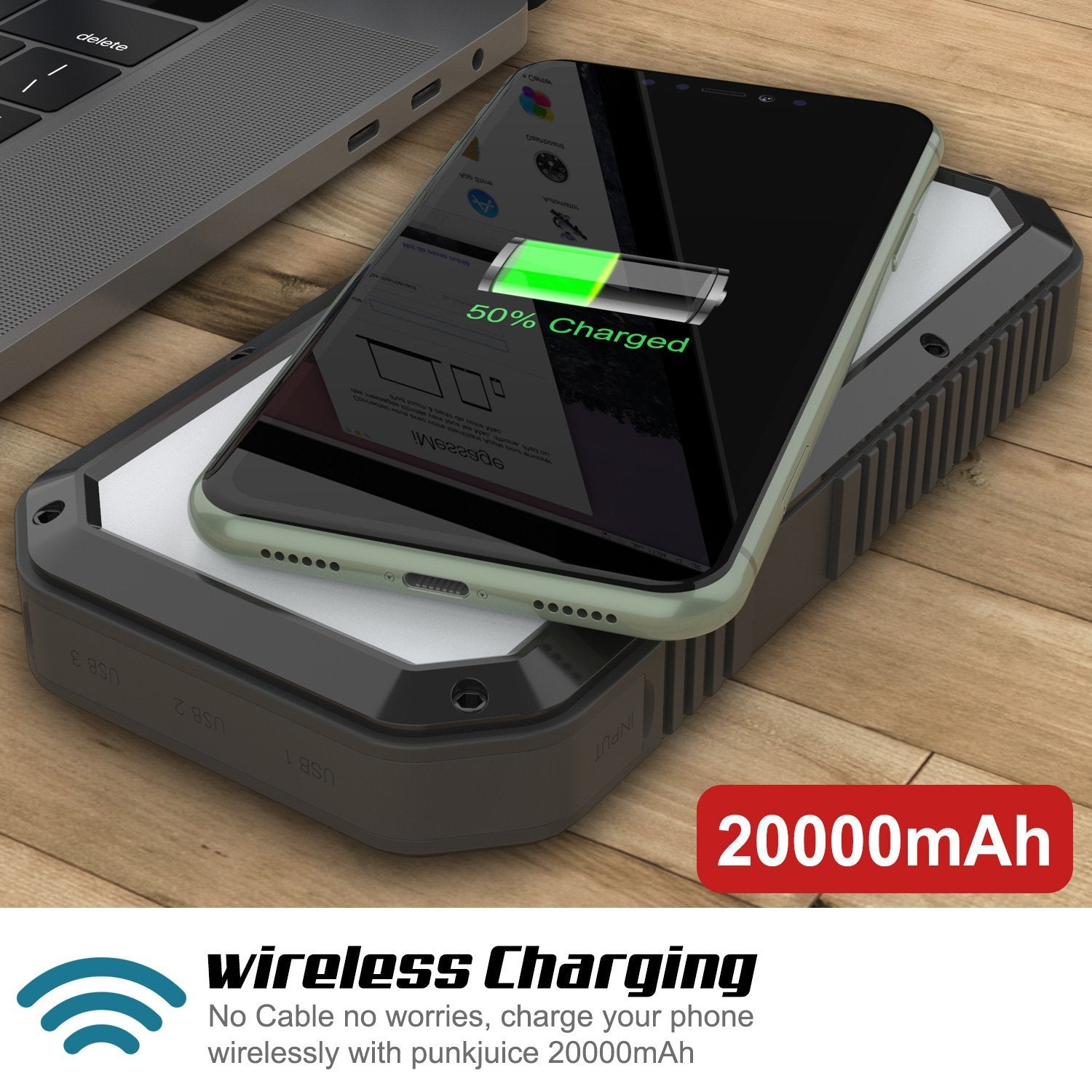 PunkCase Solar Wireless PowerBank 20000 mAh Battery Pack for Samsung & iPhone (Fold/Flip/S24/23/22/21/20) & 15/14/13/12/11/X & all Wireless Supported + iPad's [Black]