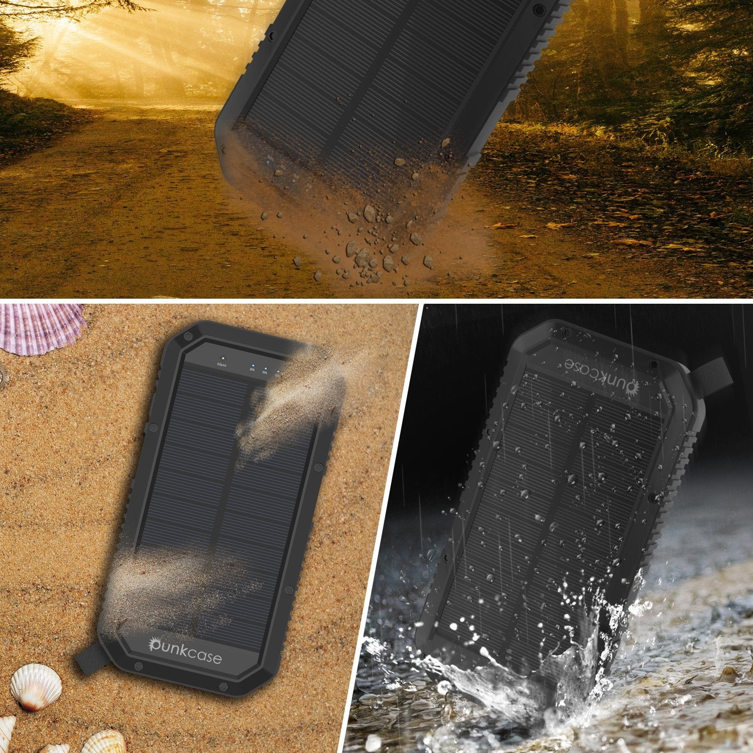 PunkCase Solar Wireless PowerBank 20000 mAh Battery Pack for Samsung & iPhone (Fold/Flip/S24/23/22/21/20) & 15/14/13/12/11/X & all Wireless Supported + iPad's [Black]