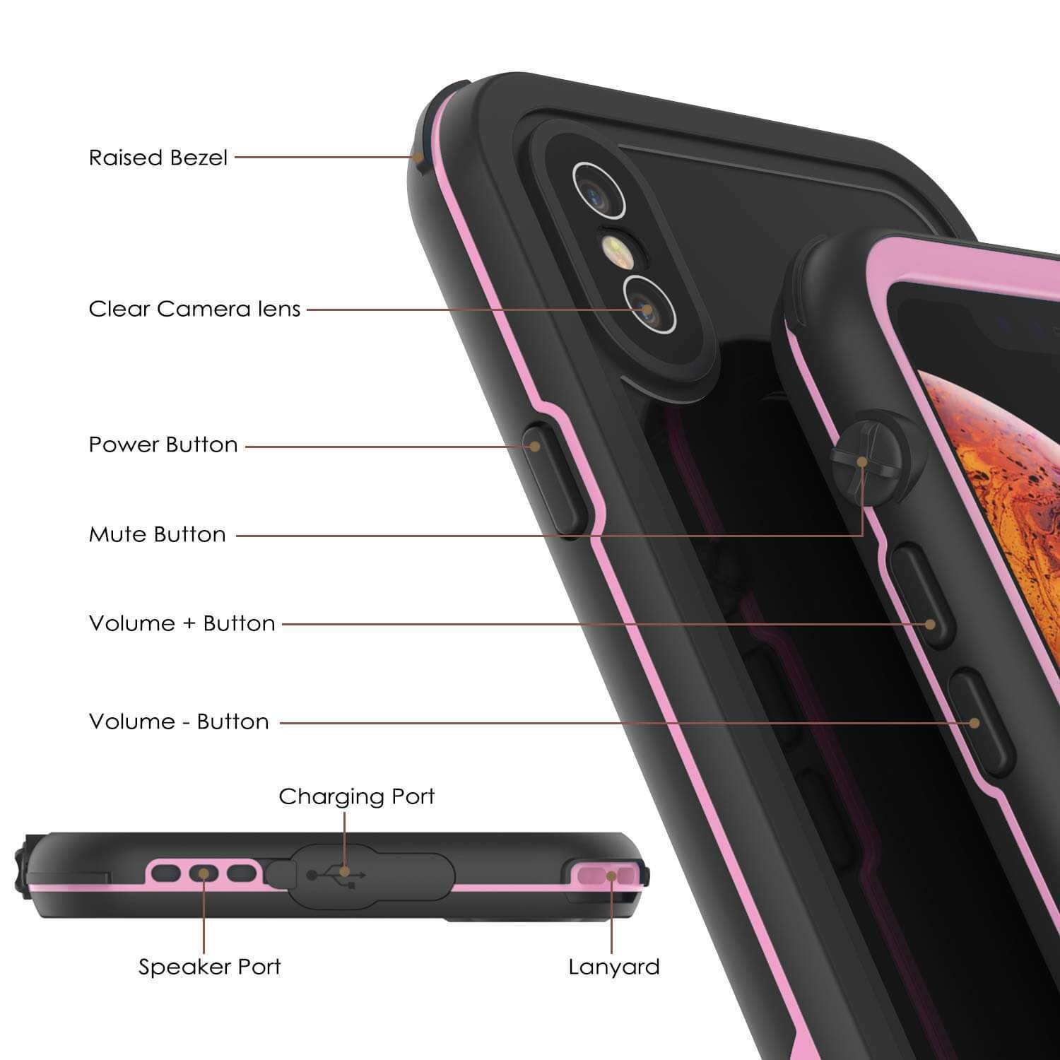 iPhone XS Max Waterproof IP68 Case, Punkcase [pink] [Rapture Series]  W/Built in Screen Protector