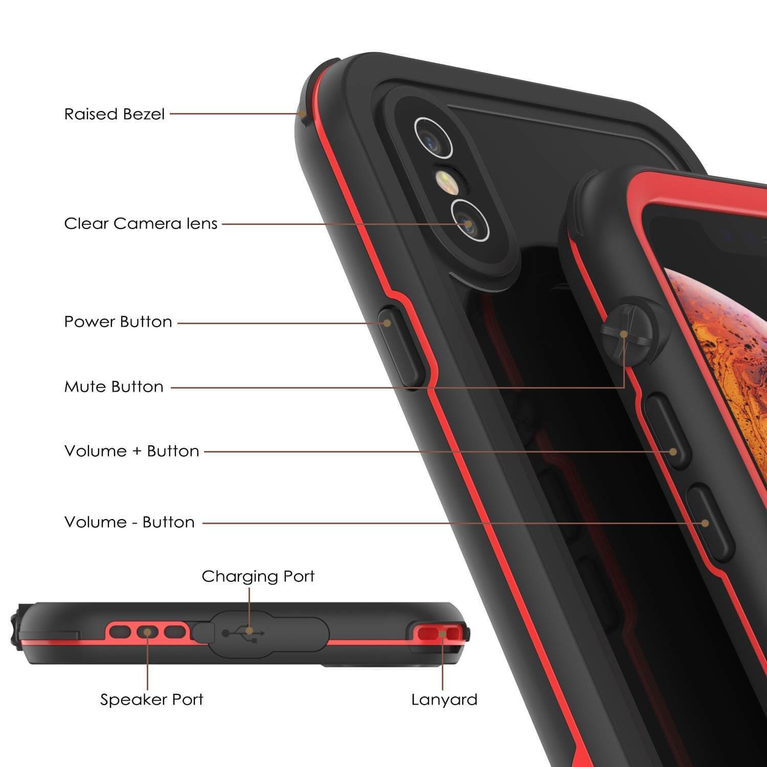 iPhone XS Max Waterproof IP68 Case, Punkcase [red] [Rapture Series]  W/Built in Screen Protector