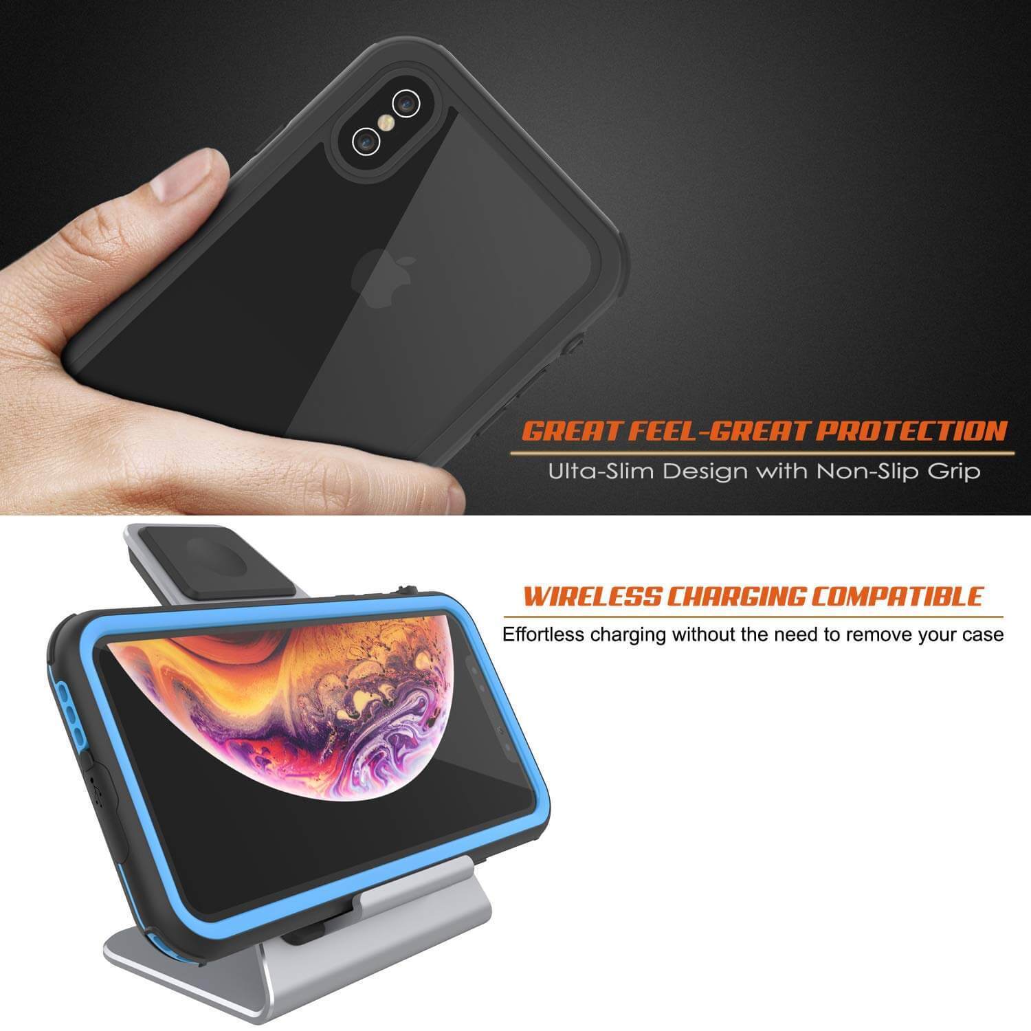iPhone XS Max Waterproof IP68 Case, Punkcase [Blue] [Rapture Series]  W/Built in Screen Protector