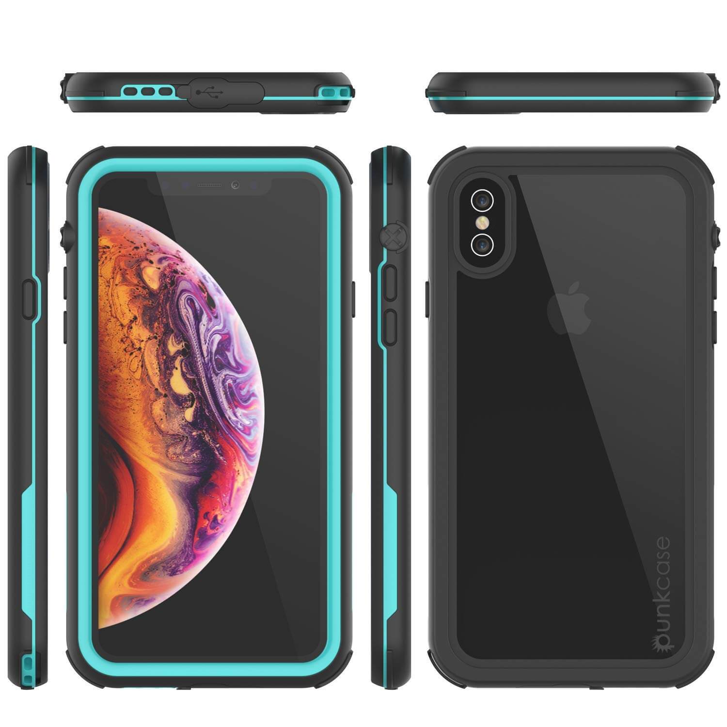 iPhone XS Waterproof IP68 Case, Punkcase [teal] [Rapture Series]  W/Built in Screen Protector