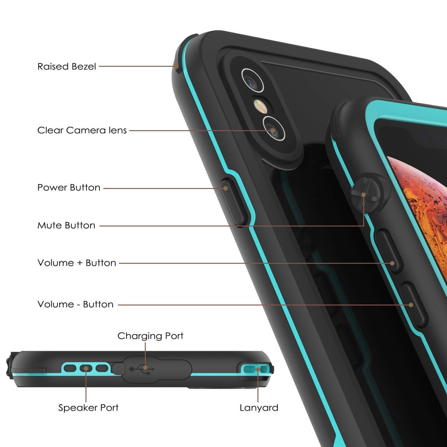 iPhone XS Max Waterproof IP68 Case, Punkcase [teal] [Rapture Series]  W/Built in Screen Protector