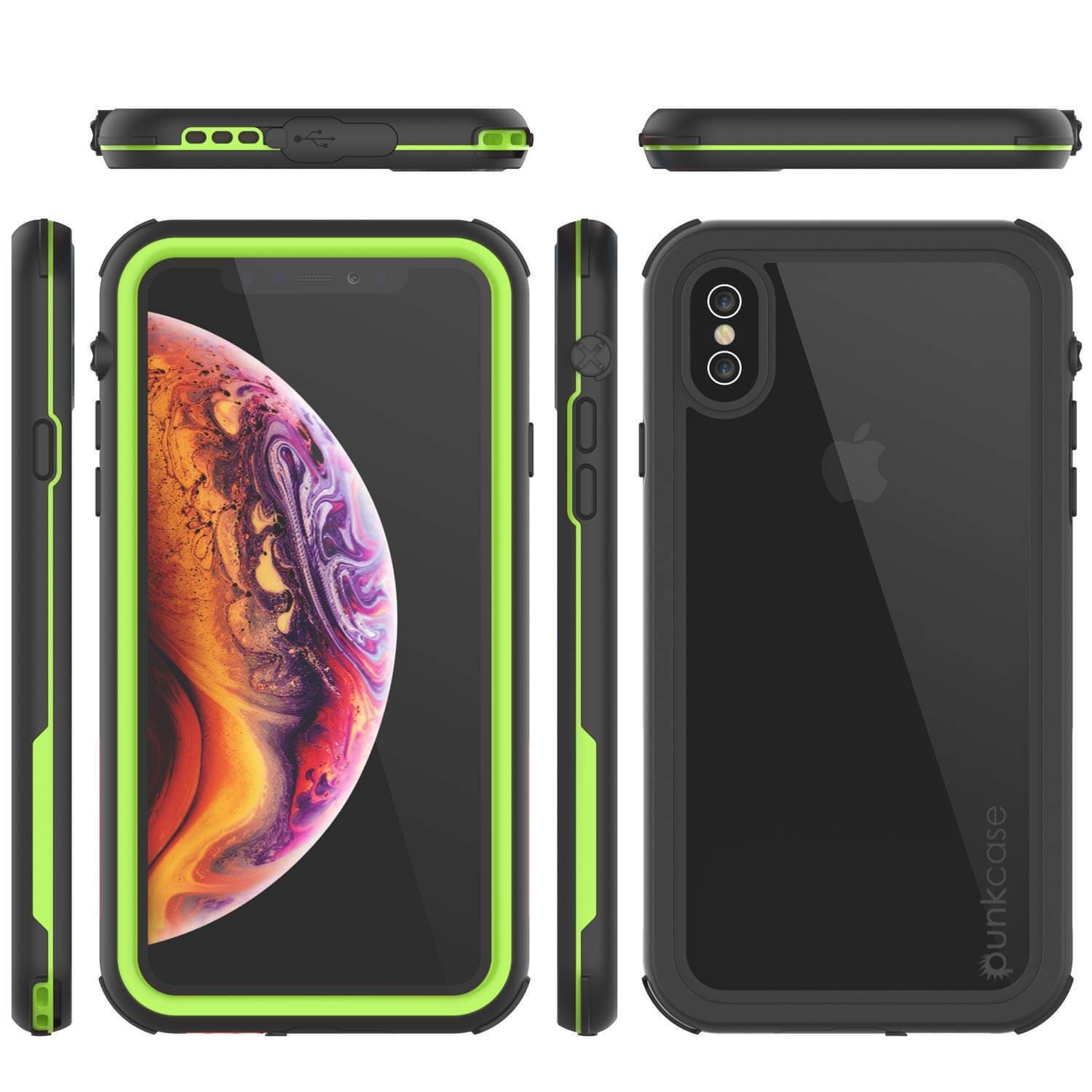 iPhone XS Max Waterproof IP68 Case, Punkcase [Green] [Rapture Series]  W/Built in Screen Protector