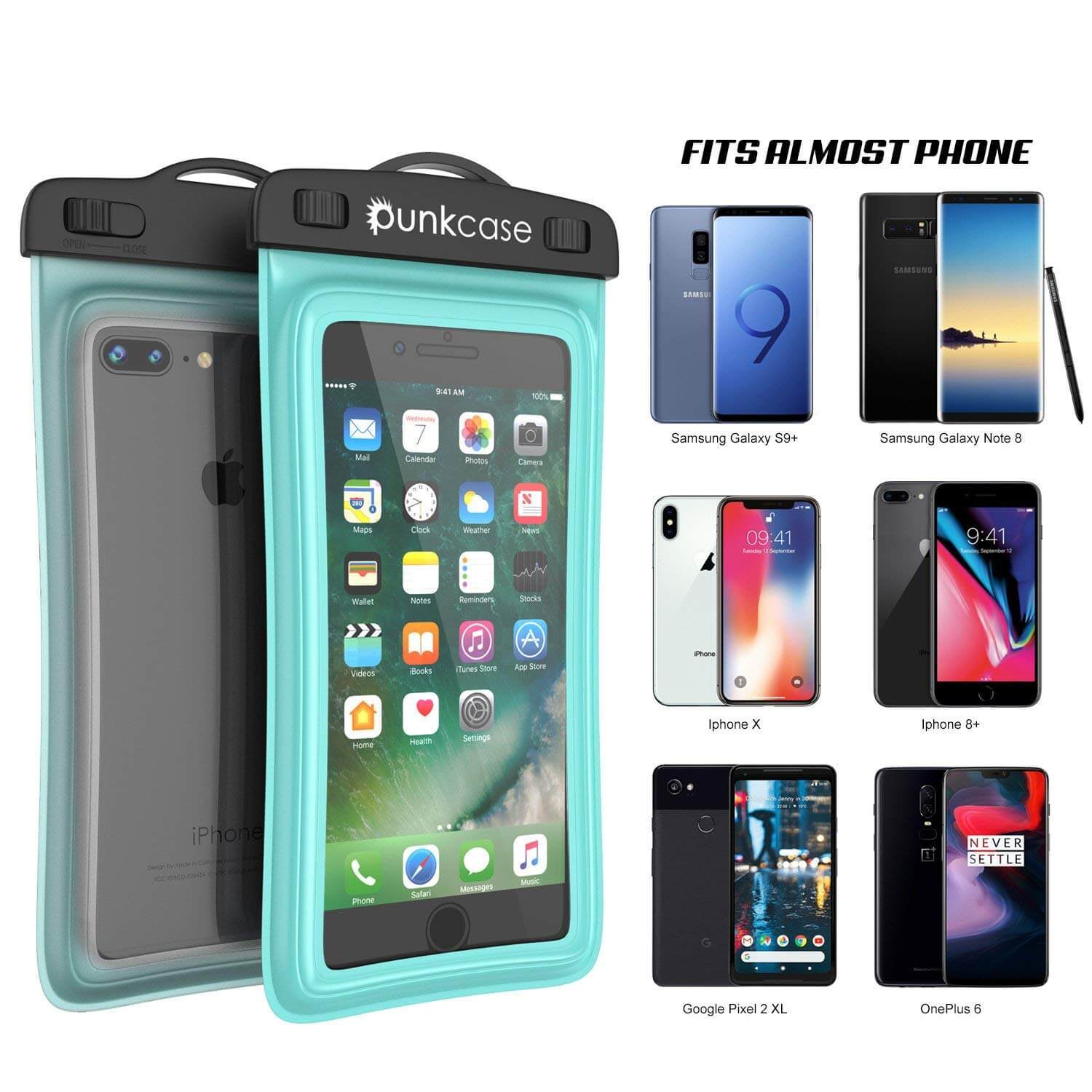 Waterproof Phone Pouch, PunkBag Universal Floating Dry Case Bag for most Cell Phones [Teal]