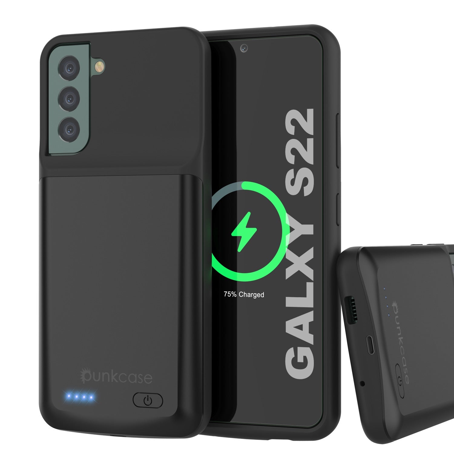 PunkJuice S22 Battery Case Black - Portable Charging Power Juice Bank with 4700mAh