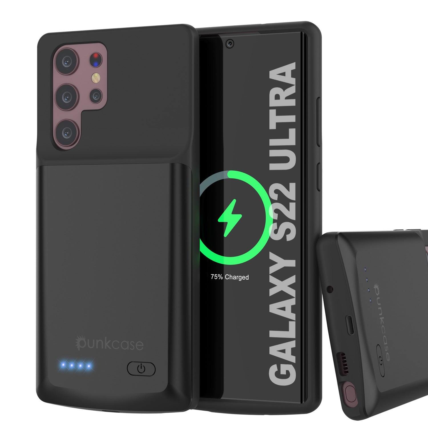 PunkJuice S22 Ultra Battery Case Black - Portable Charging Power Juice Bank with 4800mAh
