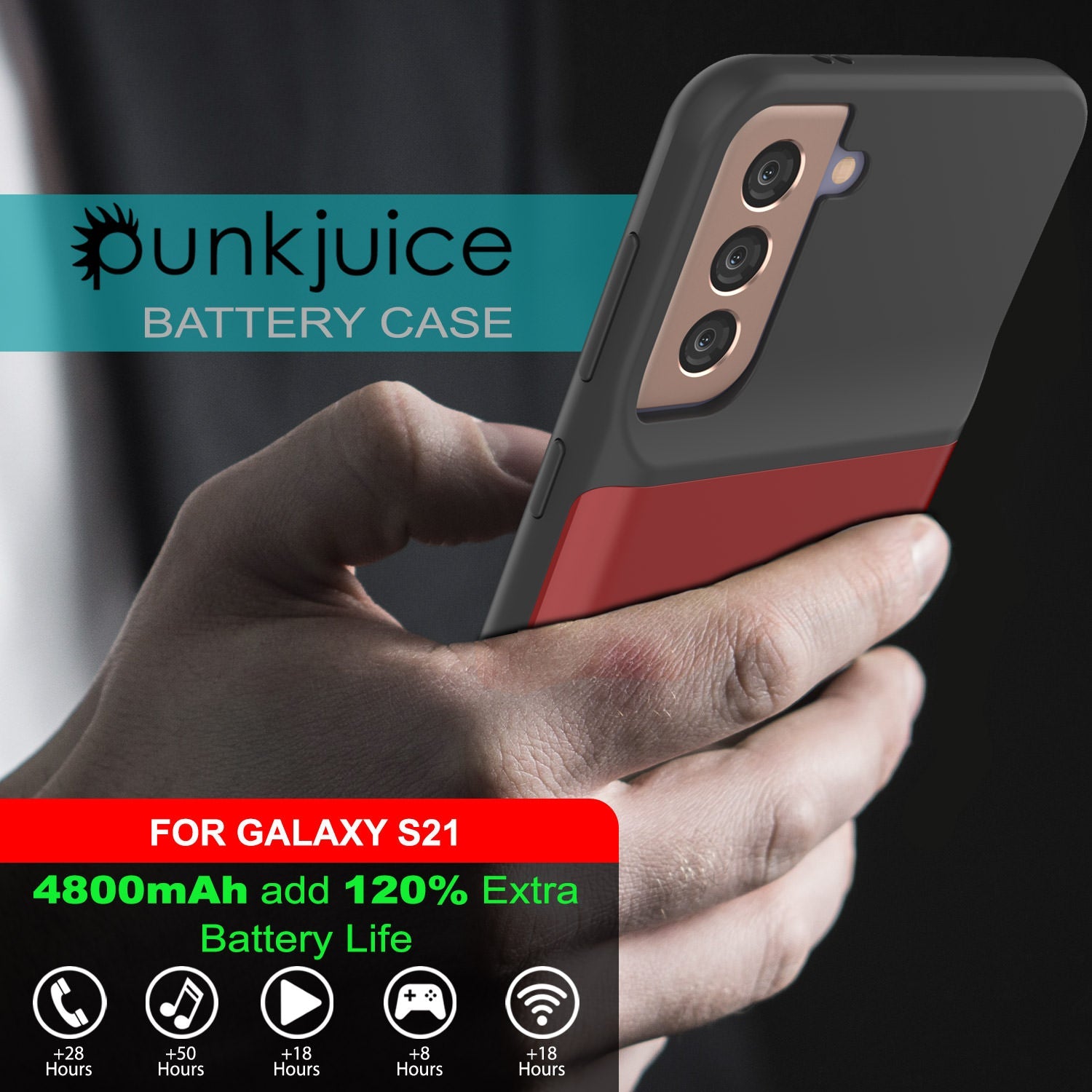PunkJuice S21 Battery Case Red - Portable Charging Power Juice Bank with 4800mAh