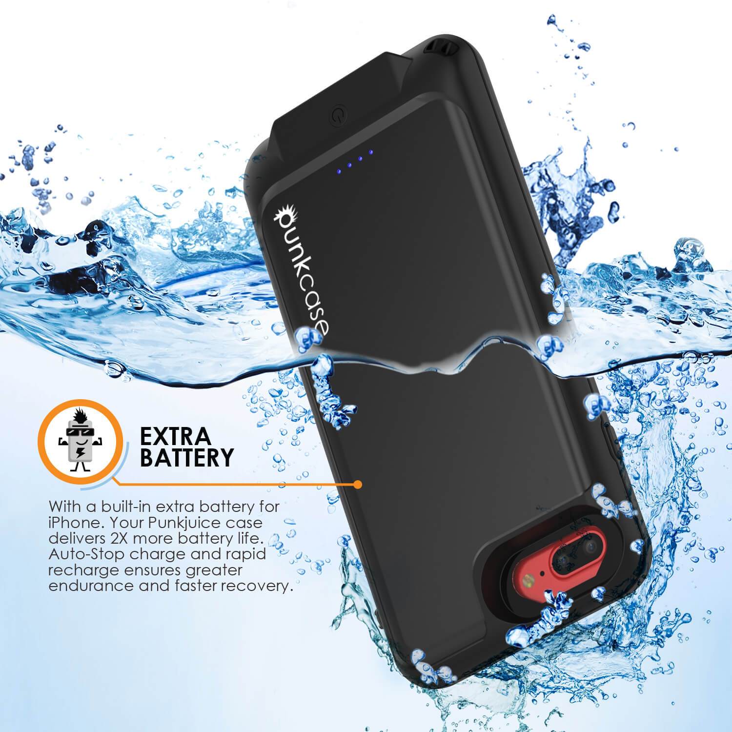 PunkJuice iPhone 7+Plus Battery Case Black - Waterproof Slim Power Juice Bank with 4300mAh