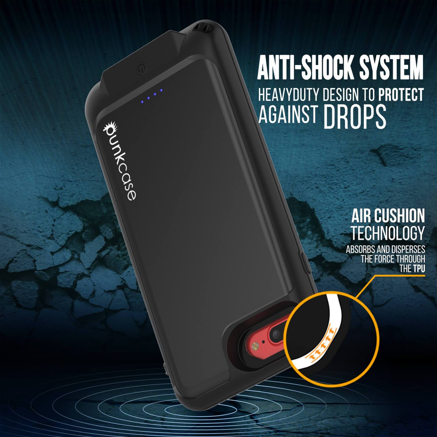 PunkJuice iPhone 6+ Plus/6s+ Plus Battery Case Black - Waterproof Power Juice Bank w/ 4300mAh