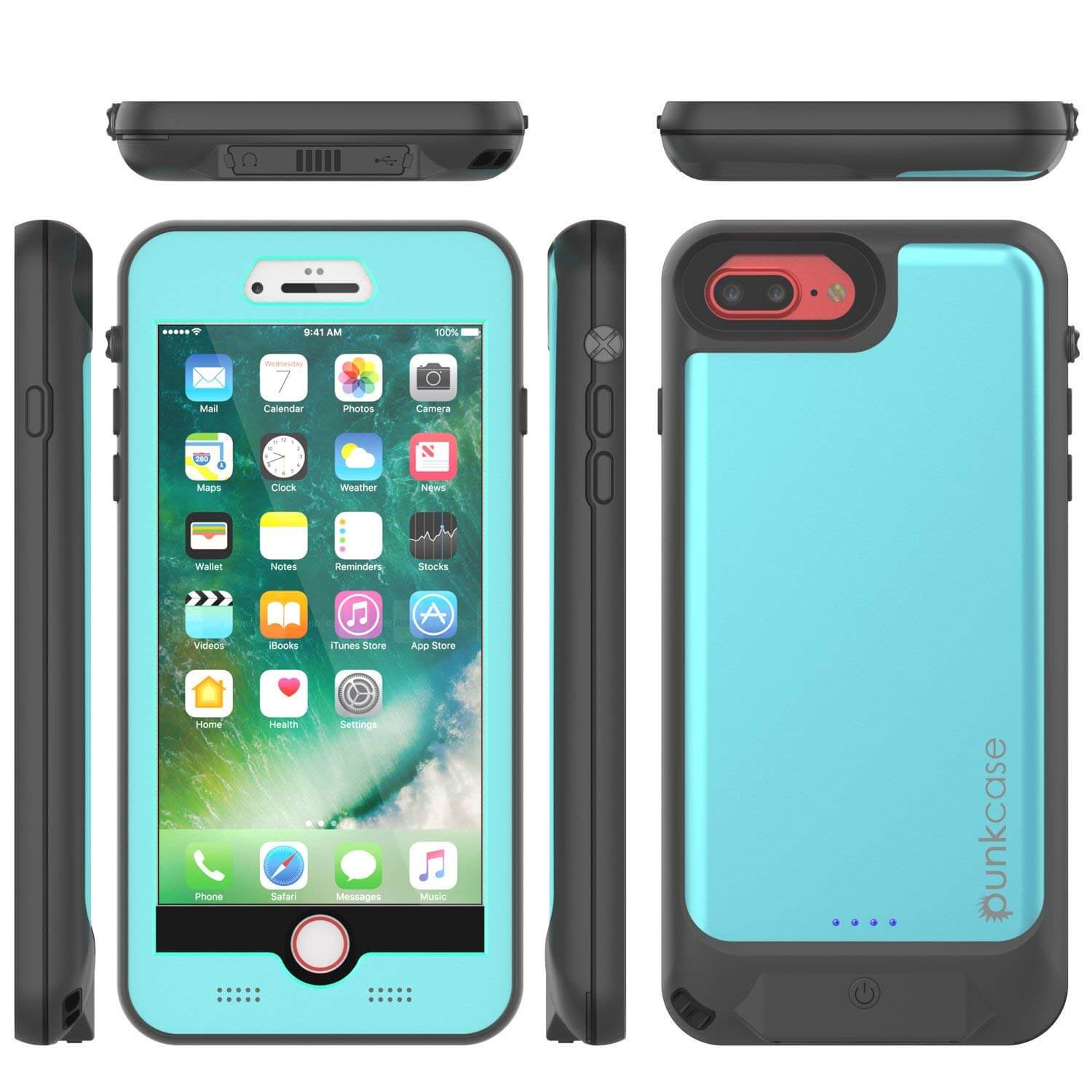 PunkJuice iPhone 8+/7+ Plus Battery Case Teal - Waterproof Slim Power Juice Bank with 4300mAh