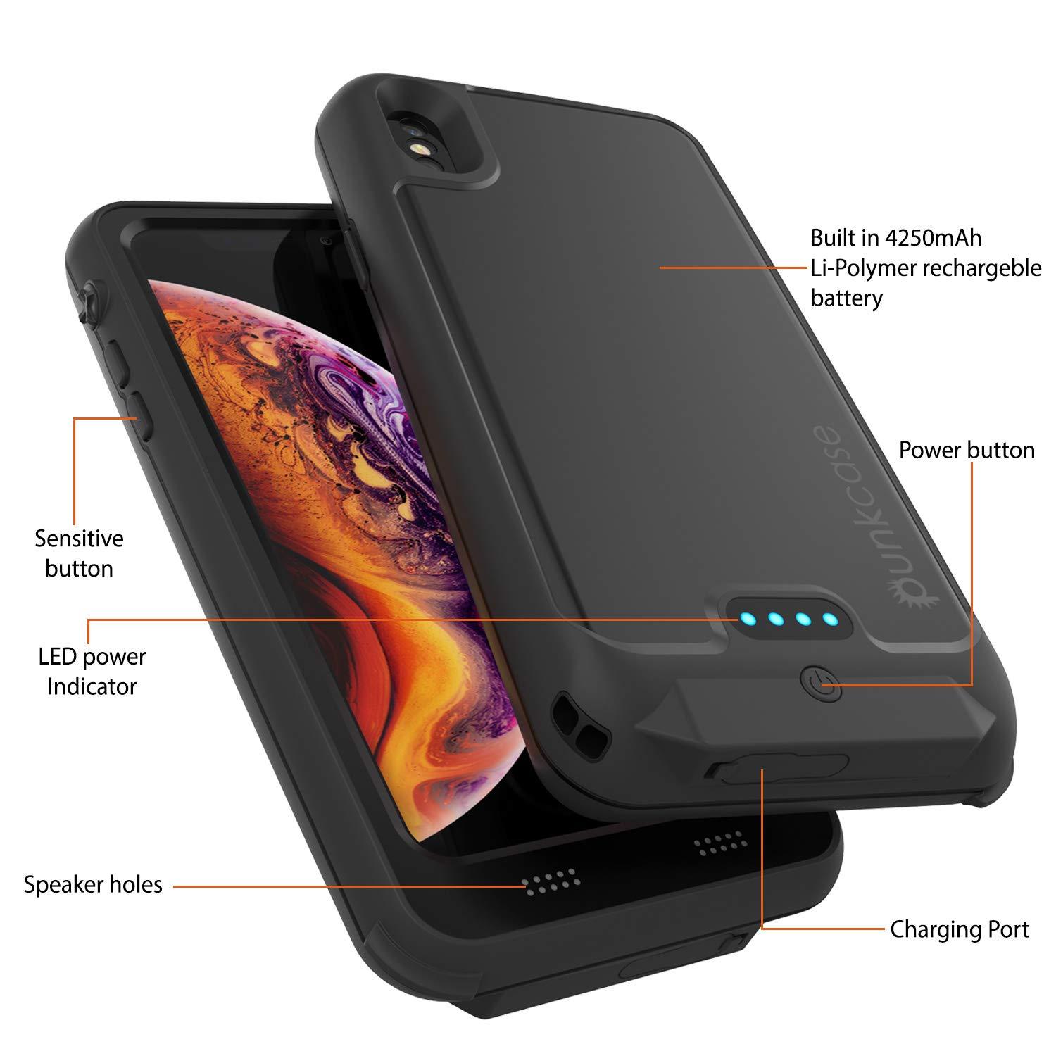 PunkJuice iPhone XS Battery Case, Waterproof, IP68 Certified [Ultra Slim] [Black]